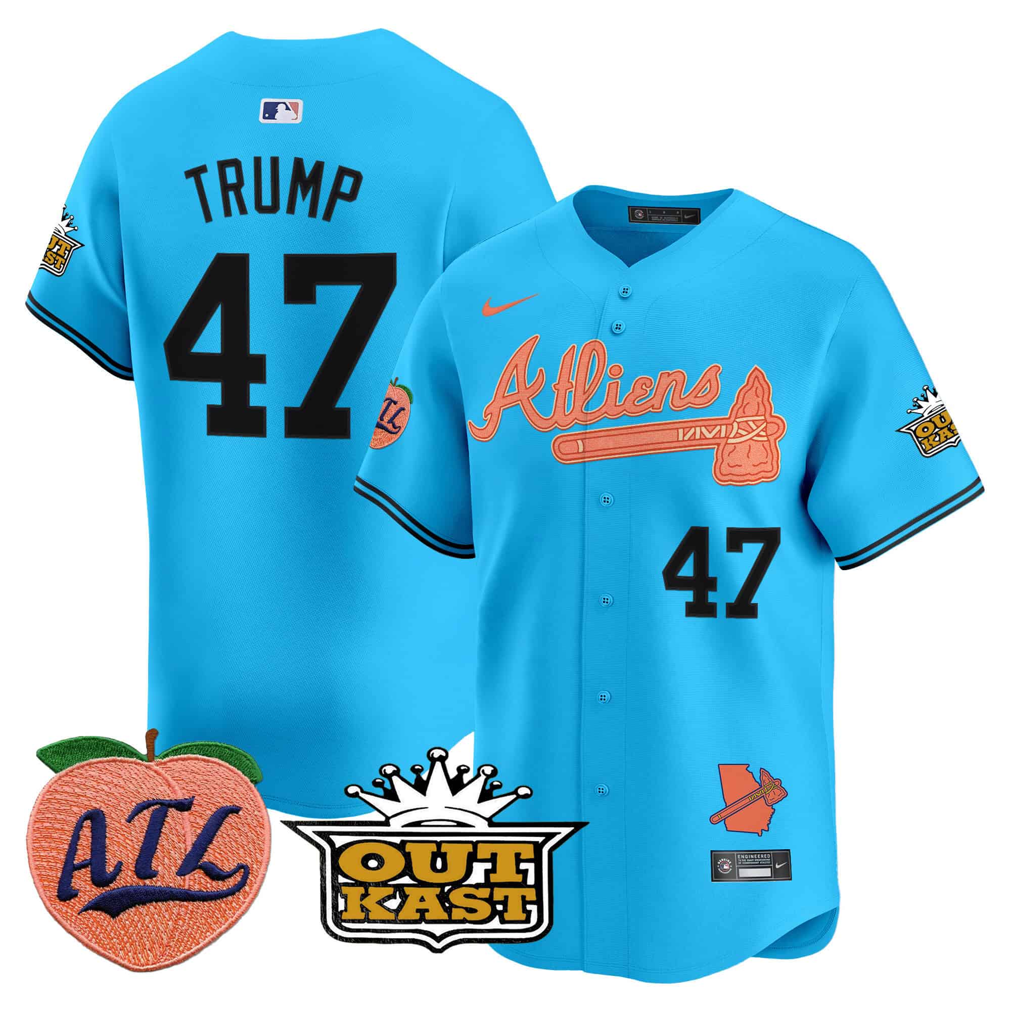 Atlanta Braves Atliens & Peach Vapor Premier Limited  baseball  Jersey – All Stitched Light Blue Donald Trump #47