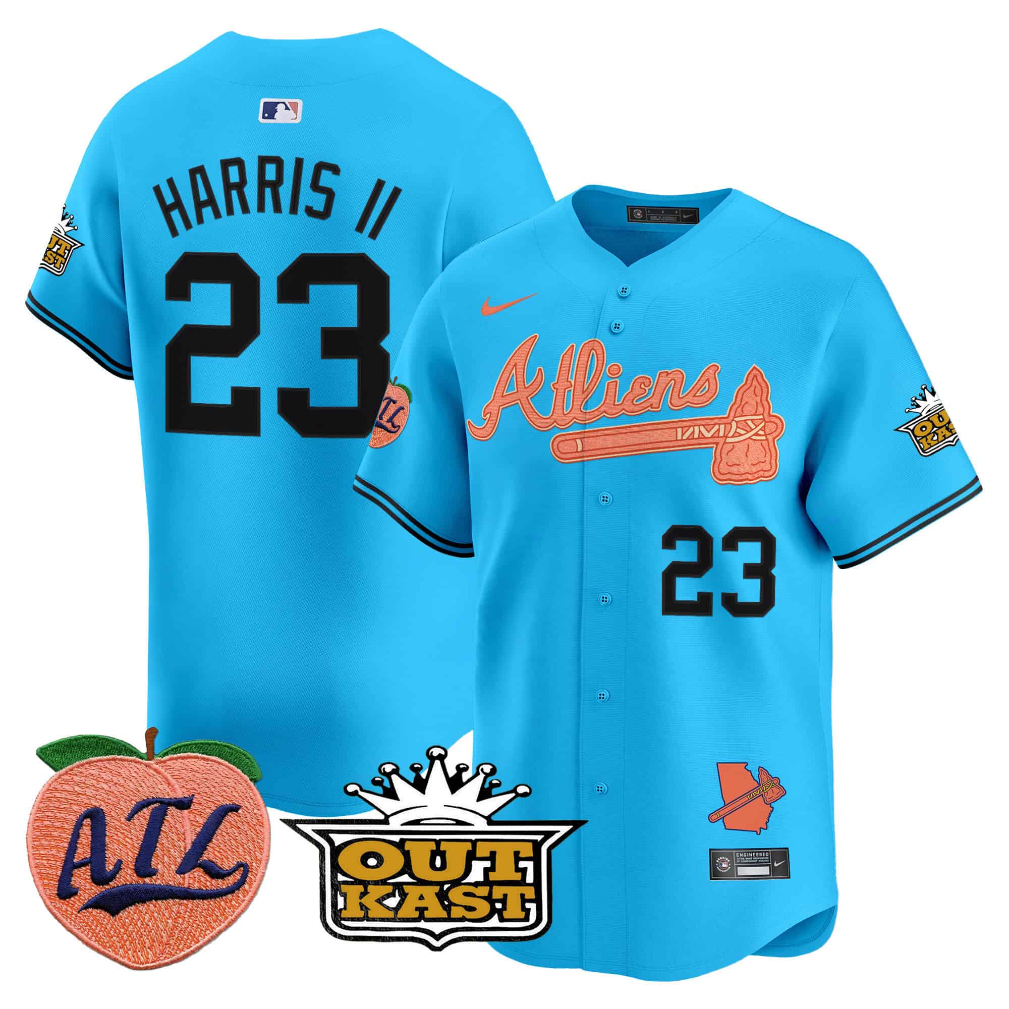 Atlanta Braves Atliens & Peach Vapor Premier Limited  baseball  Jersey – All Stitched Light Blue Michael Harris II #23