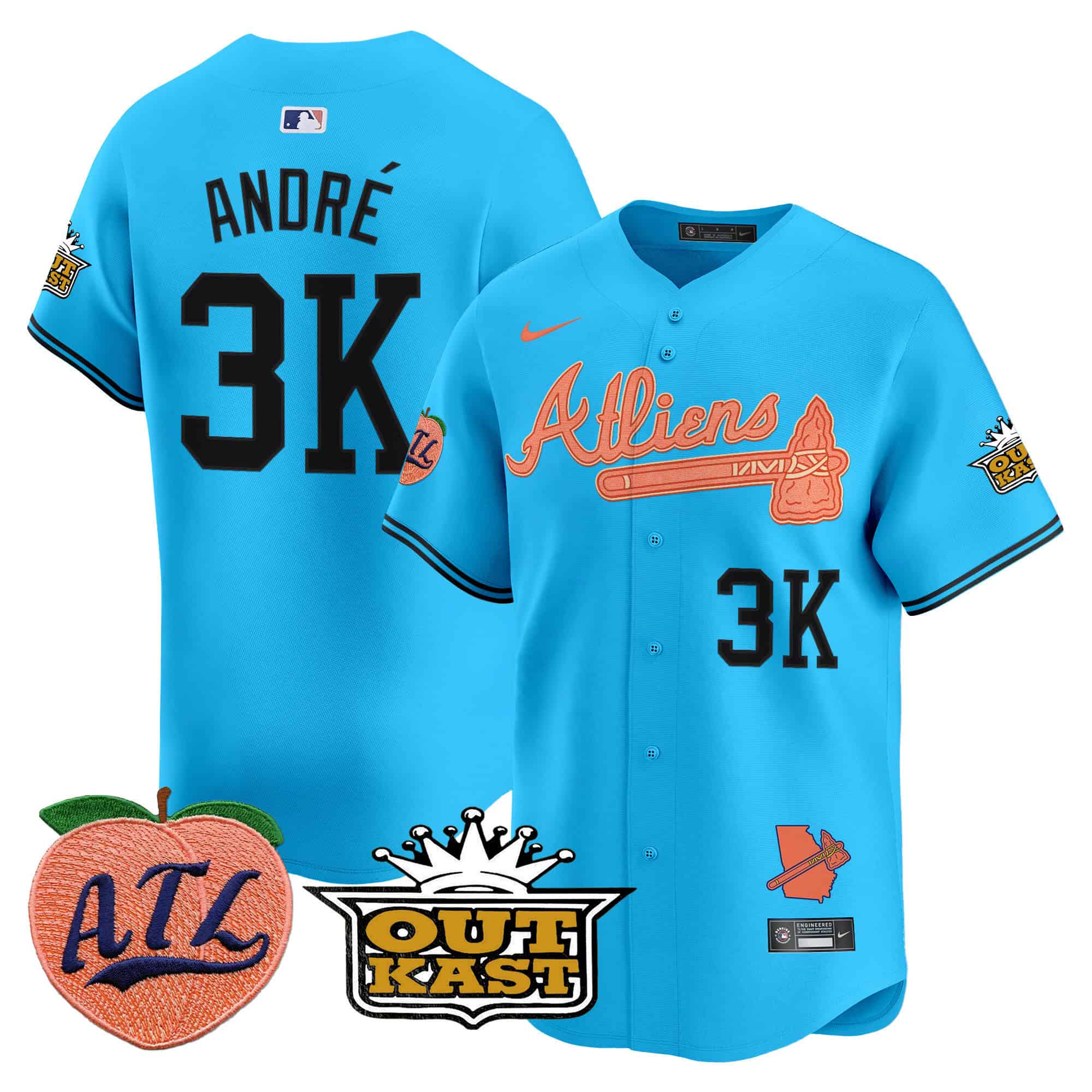 Atlanta Braves Atliens & Peach Vapor Premier Limited  baseball  Jersey – All Stitched Light Blue andre #3k