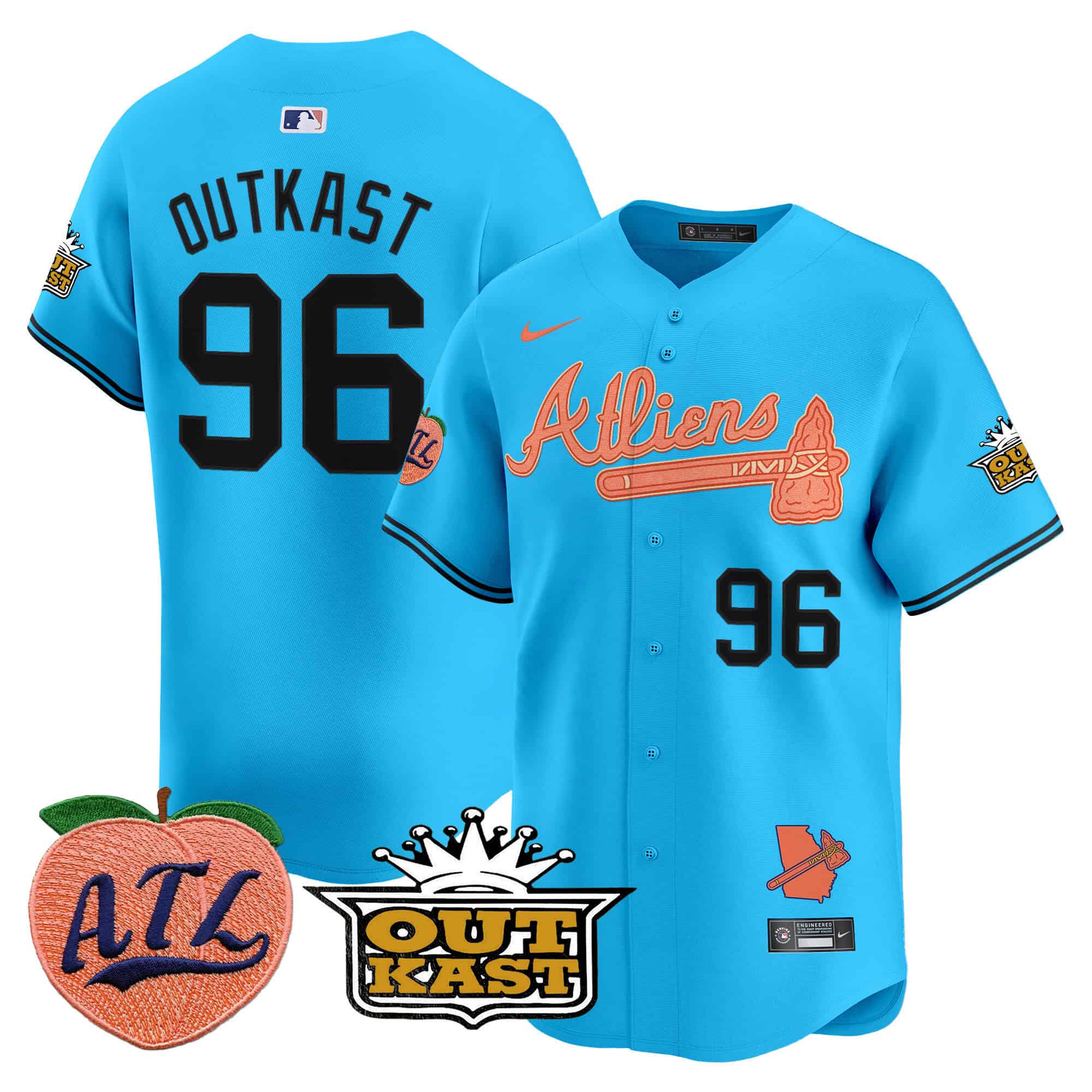 Atlanta Braves Atliens & Peach Vapor Premier Limited  baseball  Jersey – All Stitched Light Blue outkast #96
