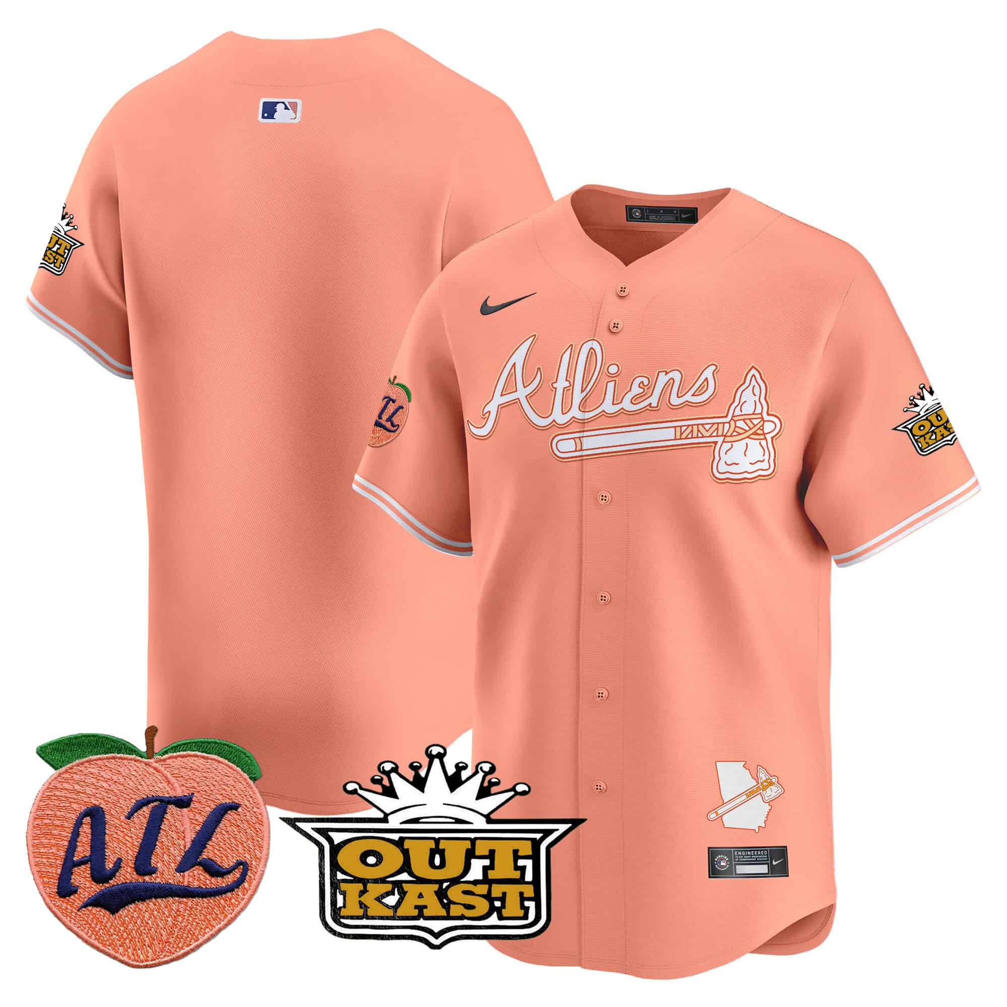 Atlanta Braves Atliens & Peach Vapor Premier Limited  baseball  Jersey – All Stitched Peach Blank