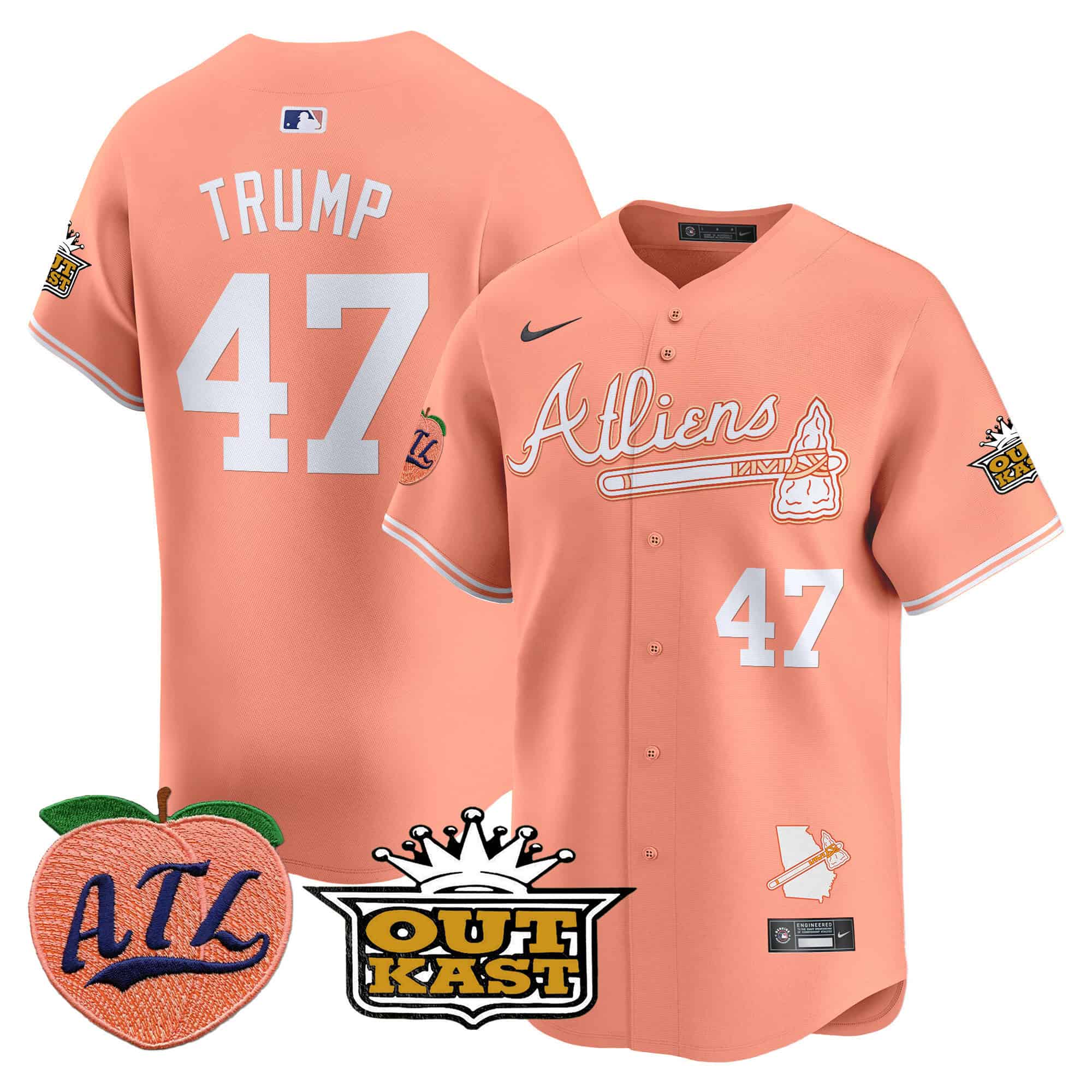 Atlanta Braves Atliens & Peach Vapor Premier Limited  baseball  Jersey – All Stitched Peach Donald Trump #47