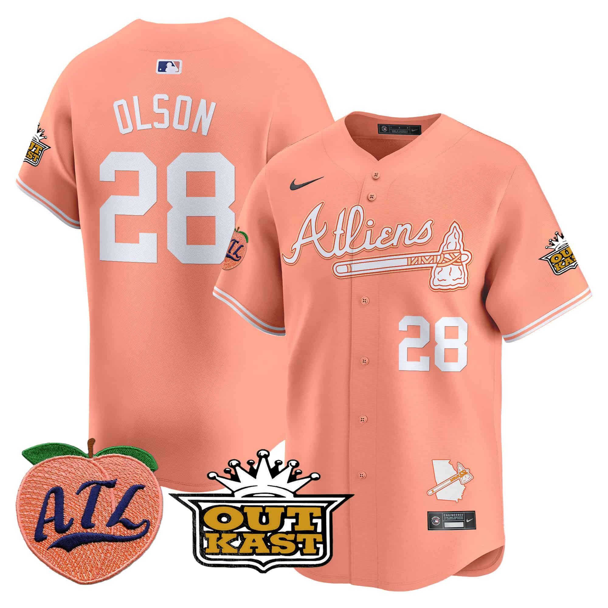 Atlanta Braves Atliens & Peach Vapor Premier Limited  baseball  Jersey – All Stitched Peach Matt Olson #28
