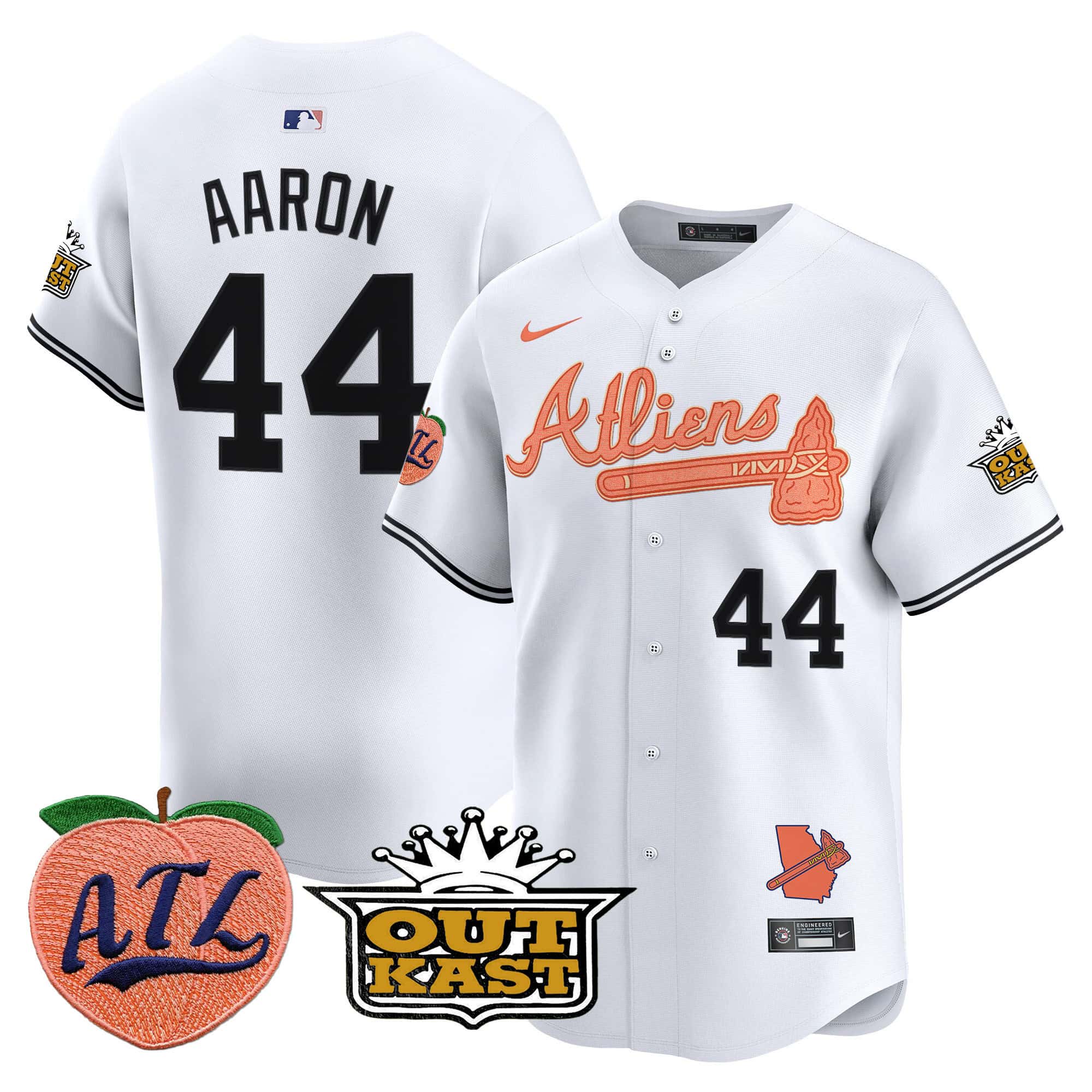 Atlanta Braves Atliens & Peach Vapor Premier Limited  baseball  Jersey – All Stitched White #44 Hank Aaron