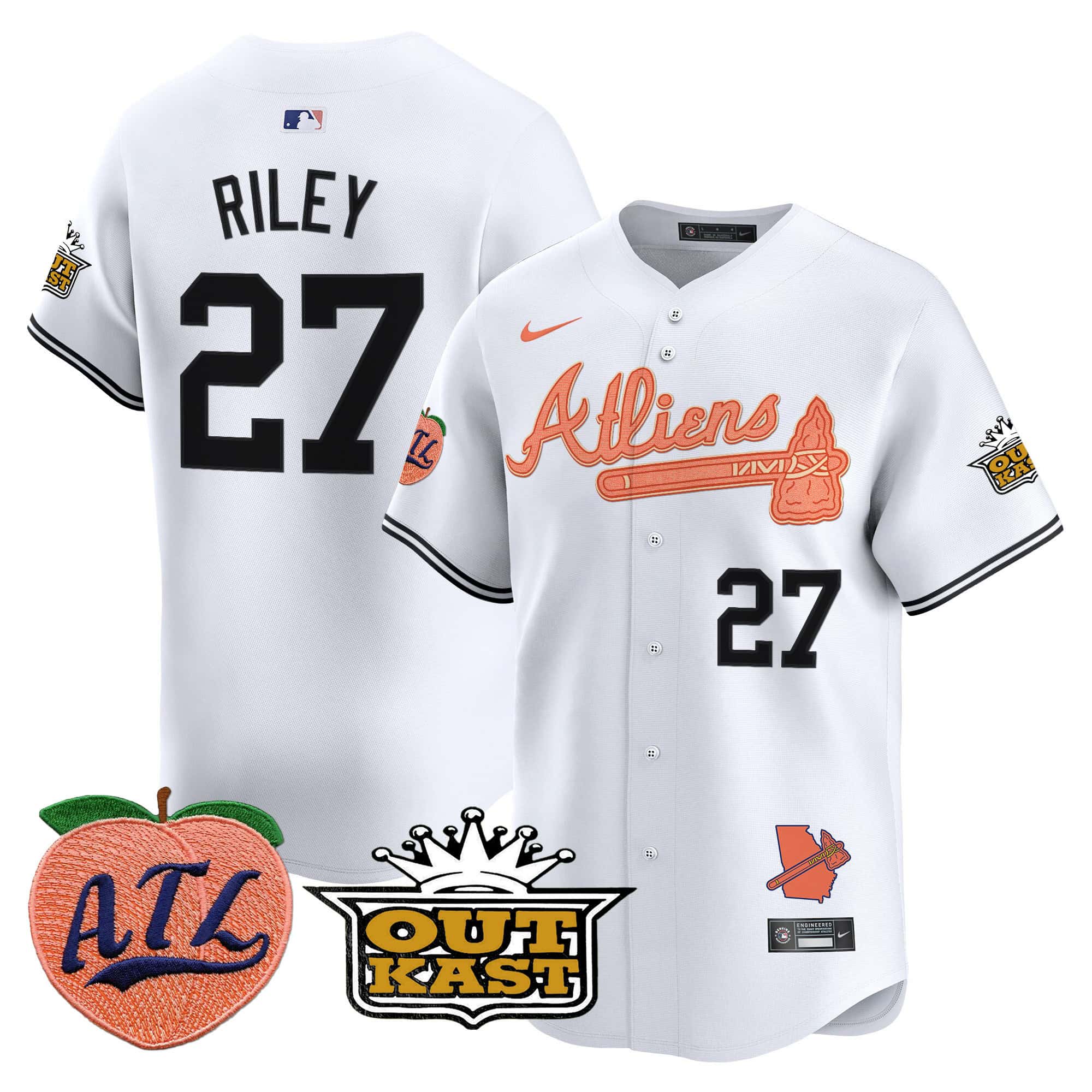 Atlanta Braves Atliens & Peach Vapor Premier Limited  baseball  Jersey – All Stitched White Austin Riley #27