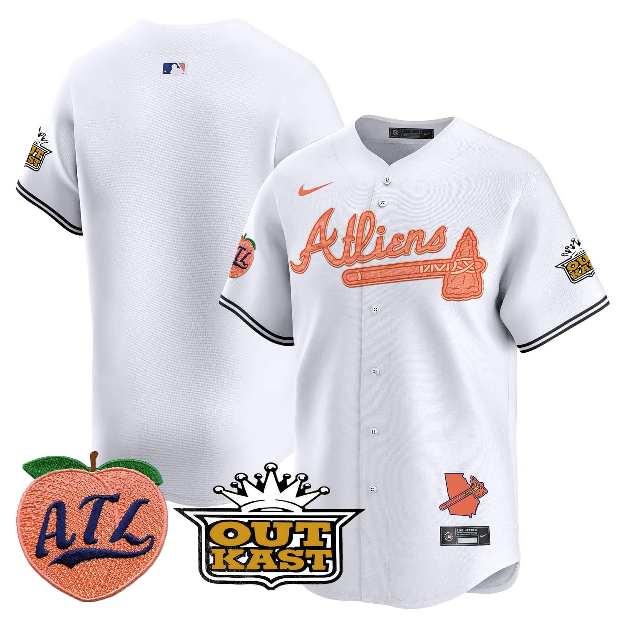 Atlanta Braves Atliens & Peach Vapor Premier Limited  baseball  Jersey – All Stitched White Blank