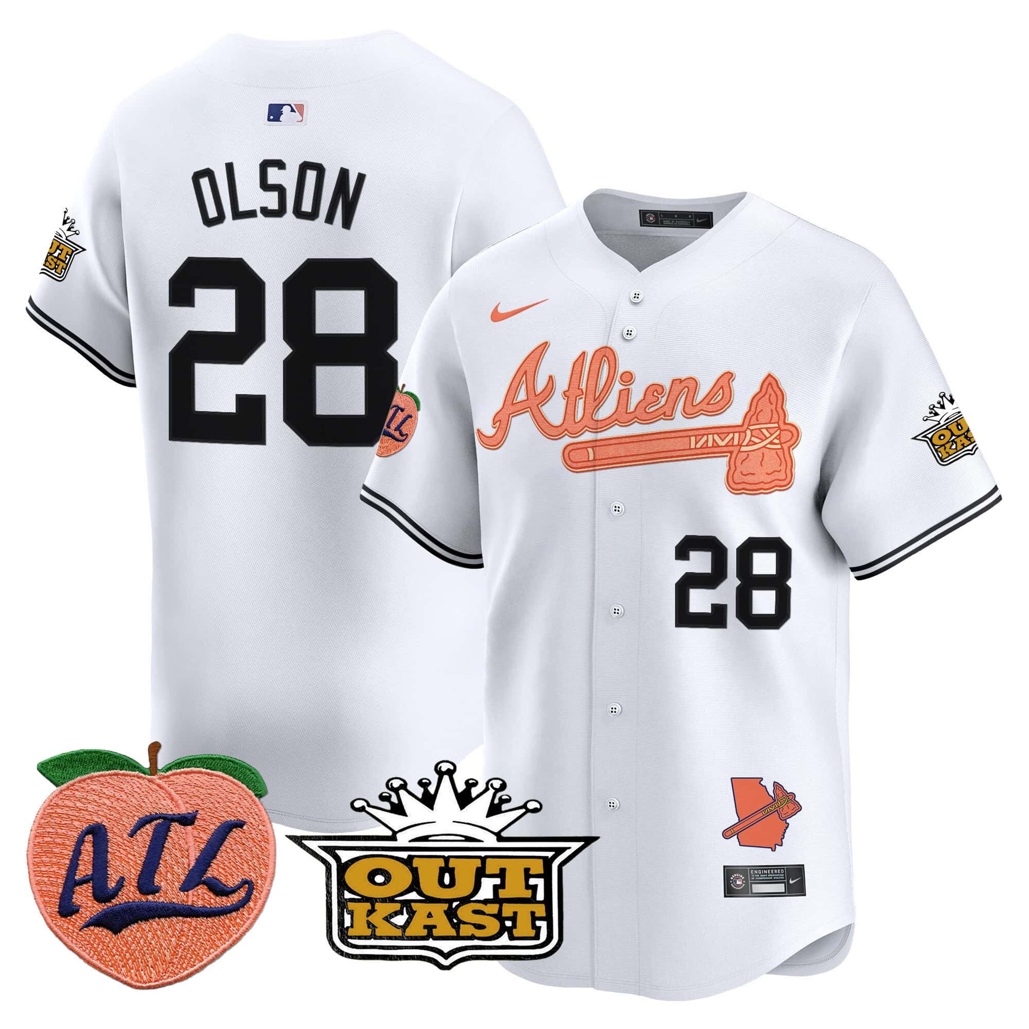 Atlanta Braves Atliens & Peach Vapor Premier Limited  baseball  Jersey – All Stitched White Matt Olson #28