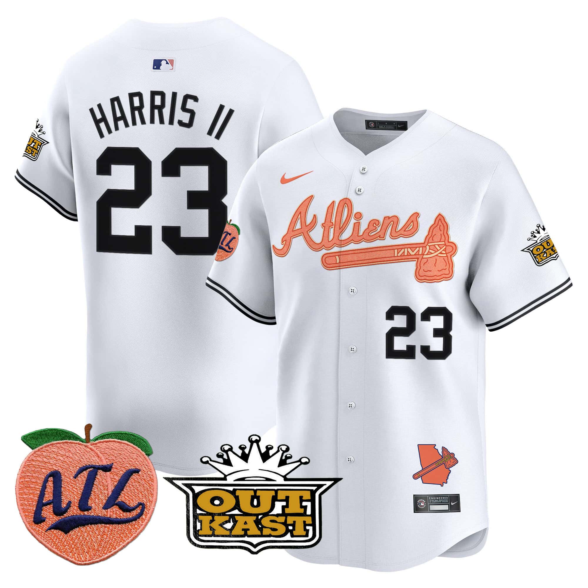Atlanta Braves Atliens & Peach Vapor Premier Limited  baseball  Jersey – All Stitched White Michael Harris II #23