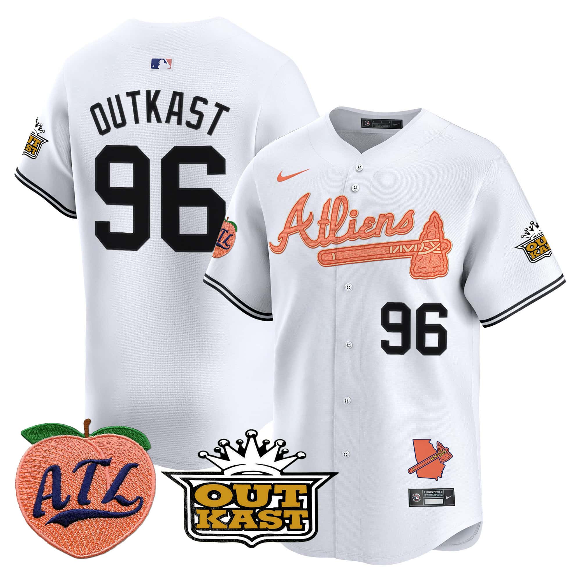 Atlanta Braves Atliens & Peach Vapor Premier Limited  baseball  Jersey – All Stitched White outkast #96