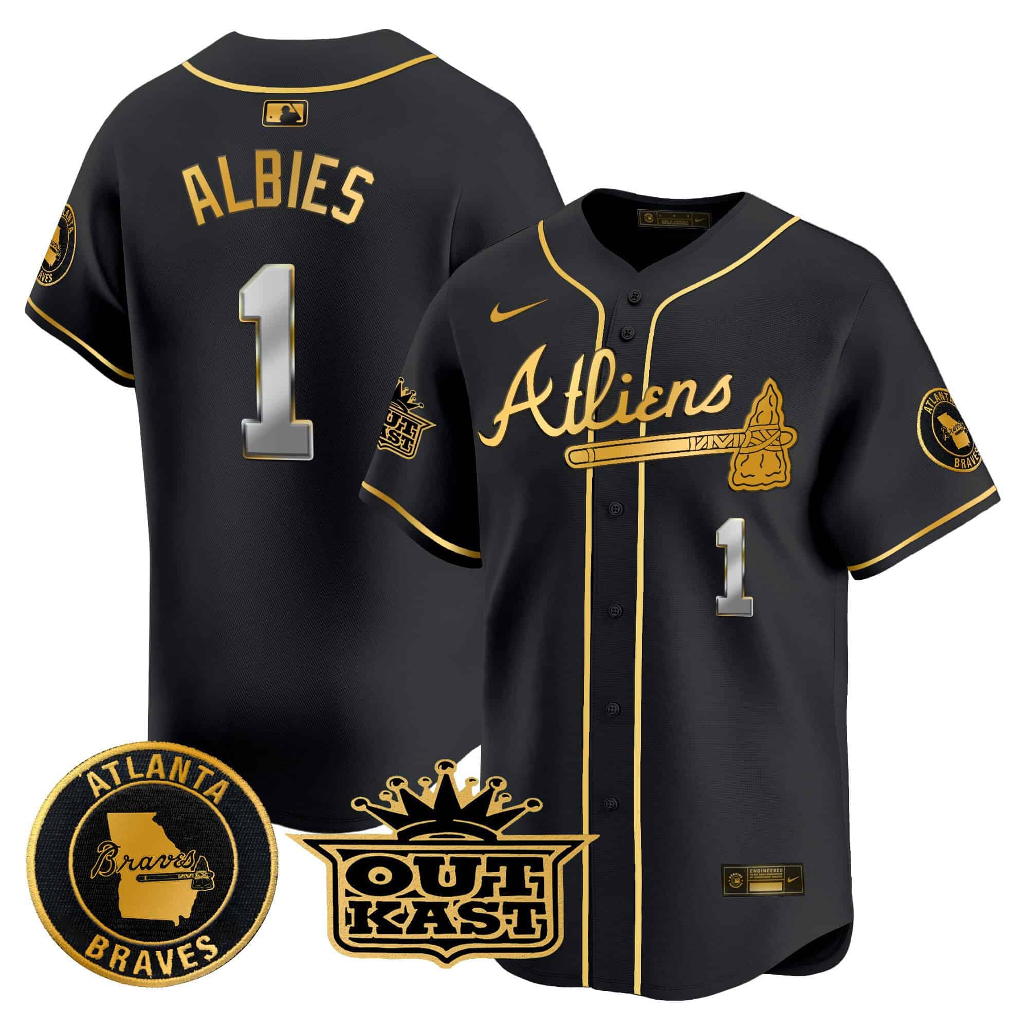 Atlanta Braves Atliens Vapor Premier Limited   baseball  Jersey – All Stitched Black Gold #1 Ozzie Albies