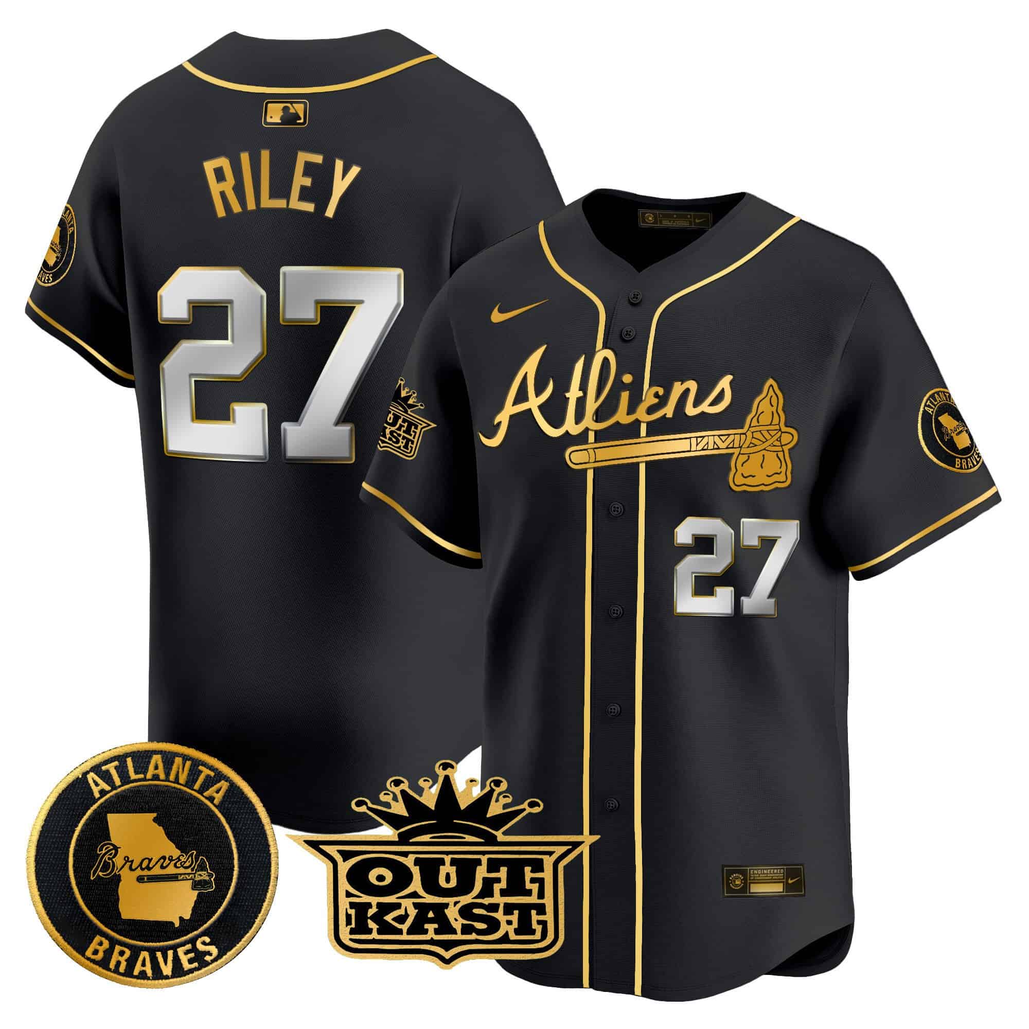 Atlanta Braves Atliens Vapor Premier Limited   baseball  Jersey – All Stitched Black Gold Austin Riley #27