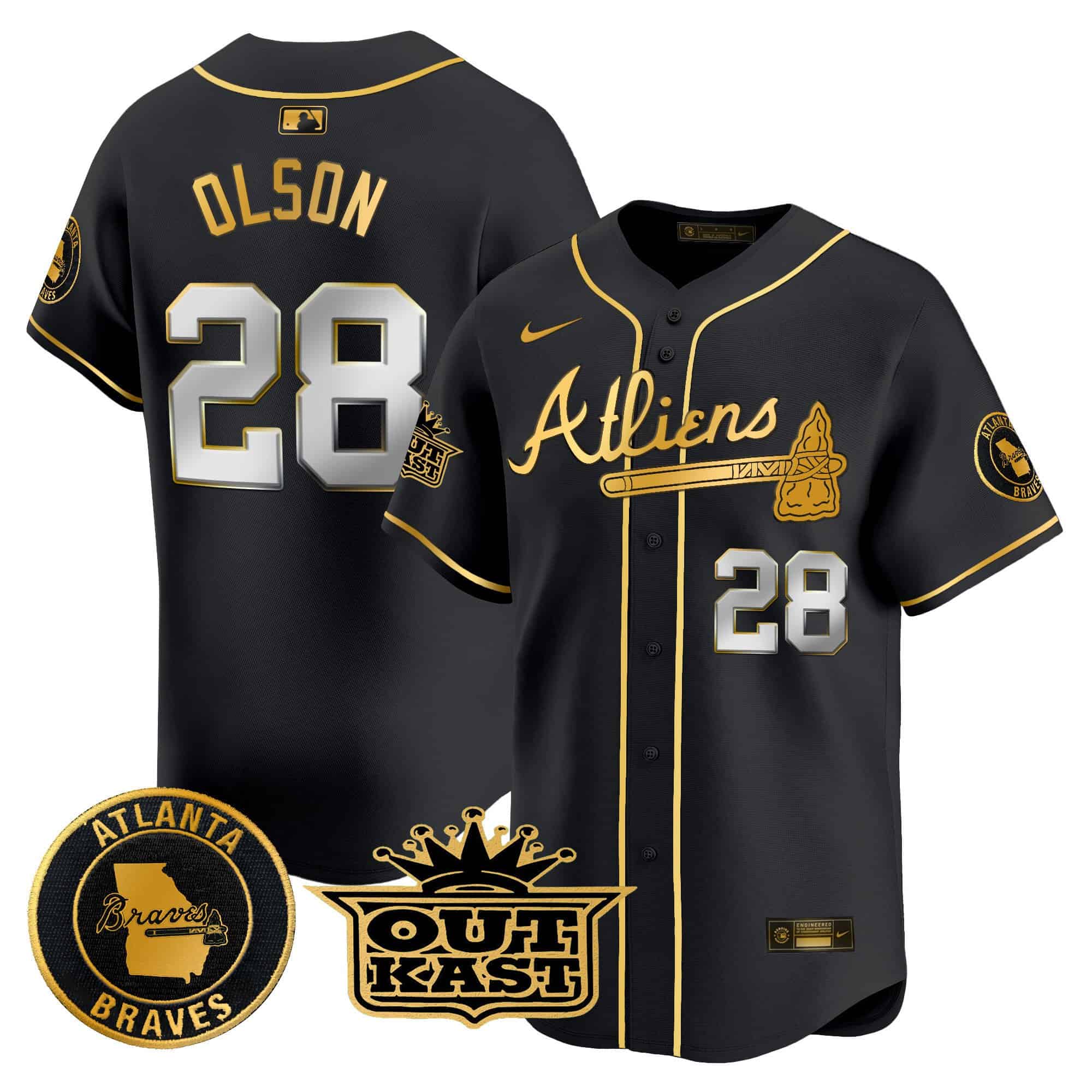 Atlanta Braves Atliens Vapor Premier Limited   baseball  Jersey – All Stitched Black Gold Matt Olson #28