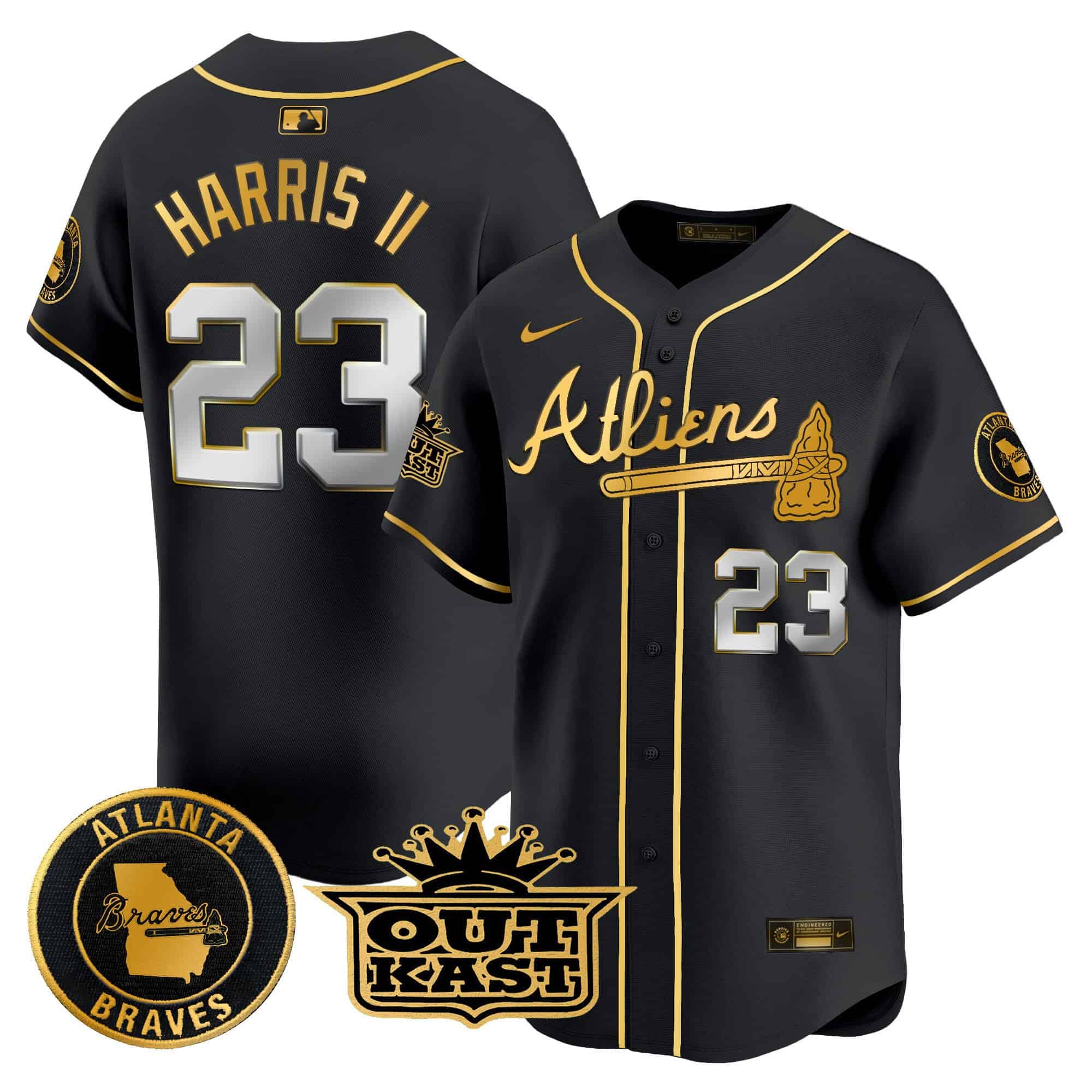 Atlanta Braves Atliens Vapor Premier Limited   baseball  Jersey – All Stitched Black Gold Michael Harris II #23