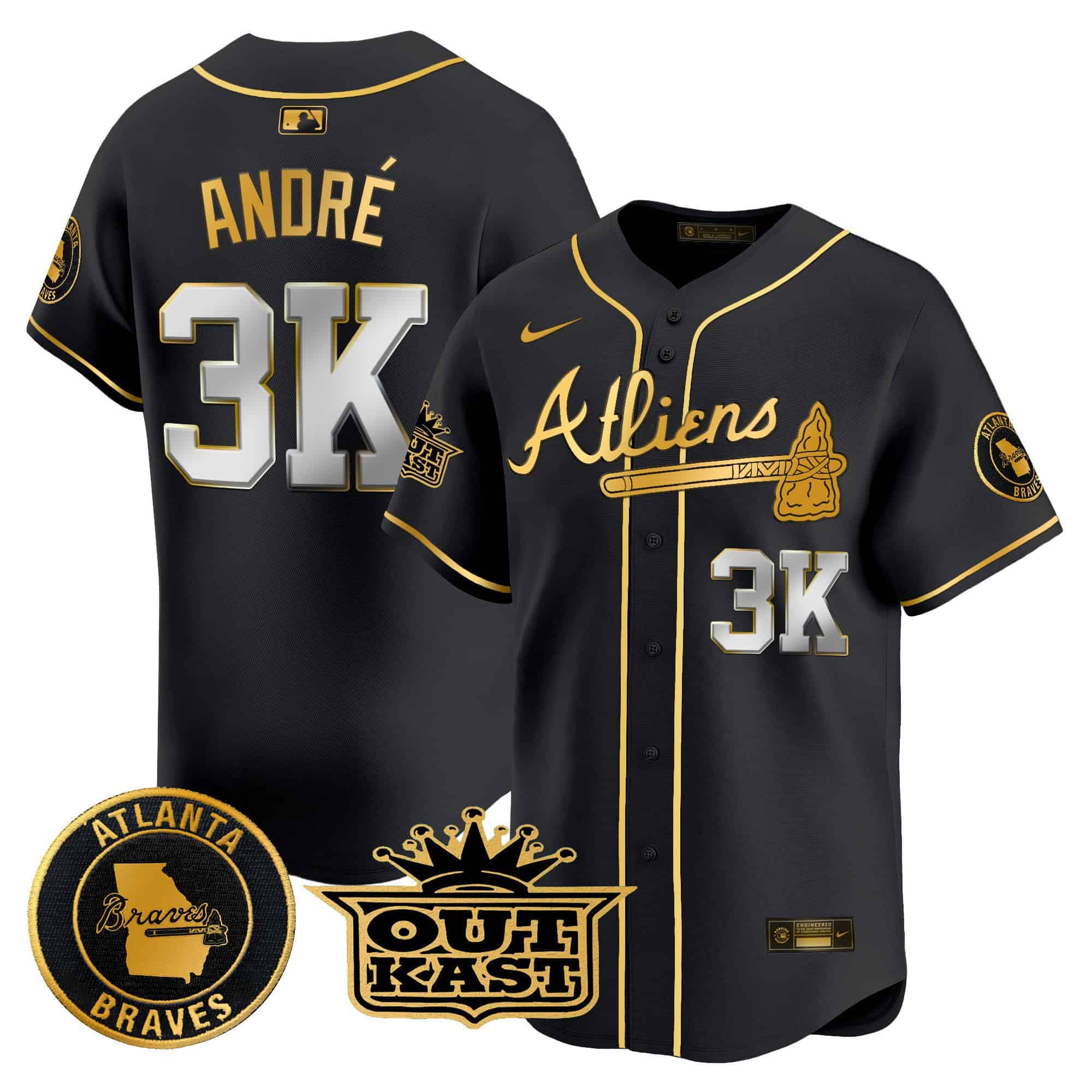 Atlanta Braves Atliens Vapor Premier Limited   baseball  Jersey – All Stitched Black Gold andre #3k
