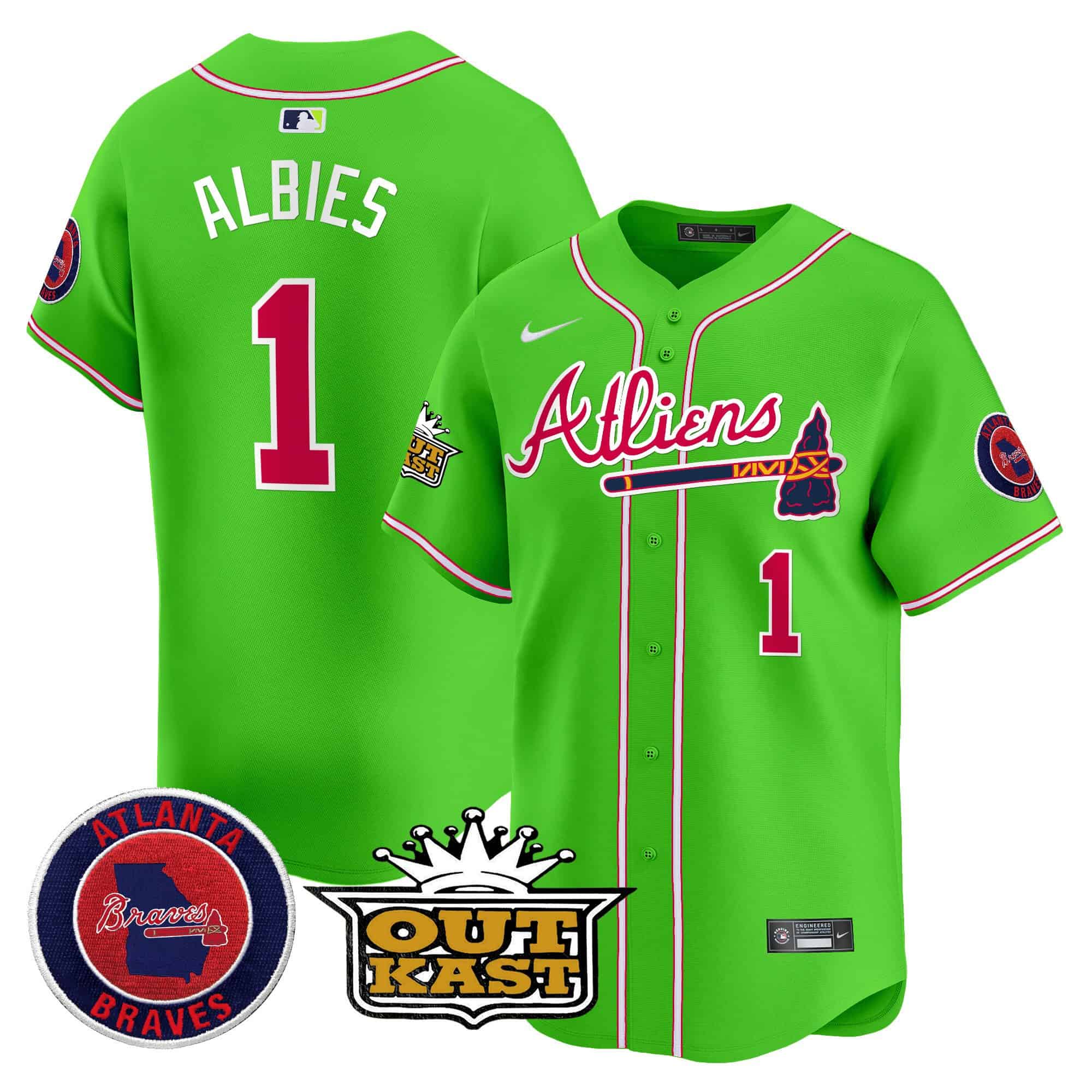 Atlanta Braves Atliens Vapor Premier Limited   baseball  Jersey – All Stitched Bright Green #1 Ozzie Albies