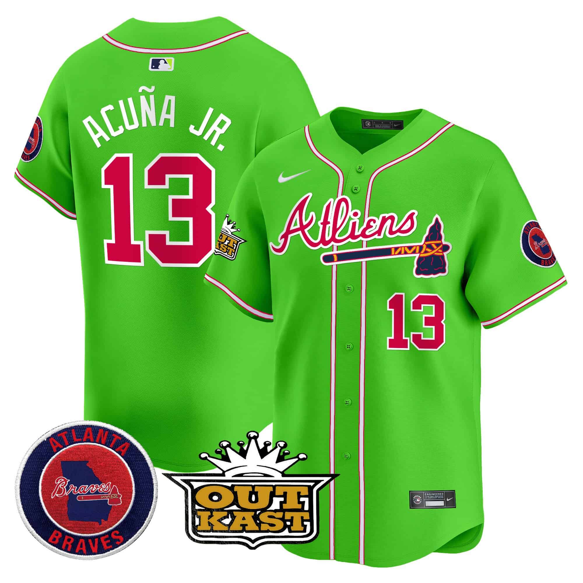 Atlanta Braves Atliens Vapor Premier Limited   baseball  Jersey – All Stitched Bright Green #13 Ronald Acuna Jr.