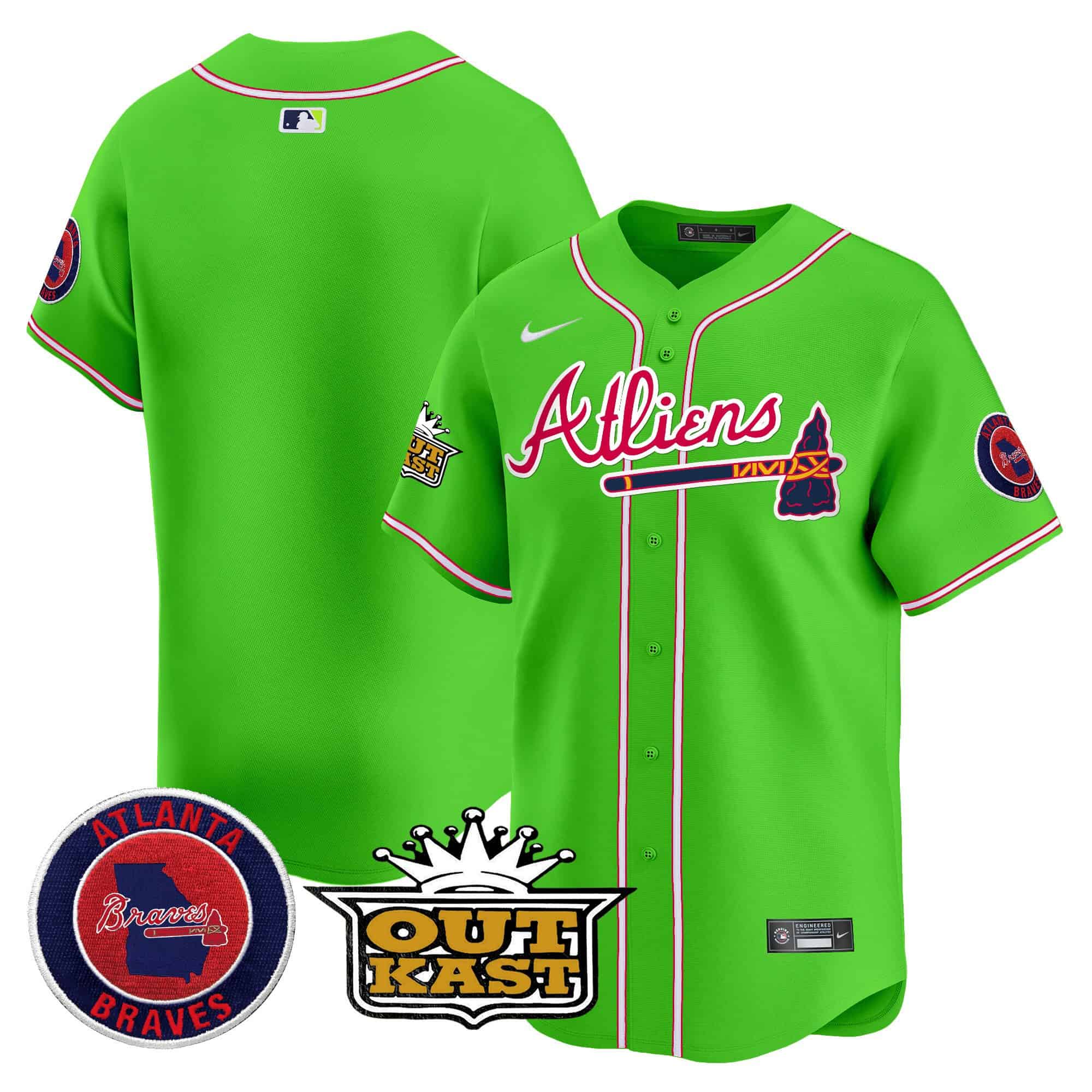 Atlanta Braves Atliens Vapor Premier Limited   baseball  Jersey – All Stitched Bright Green