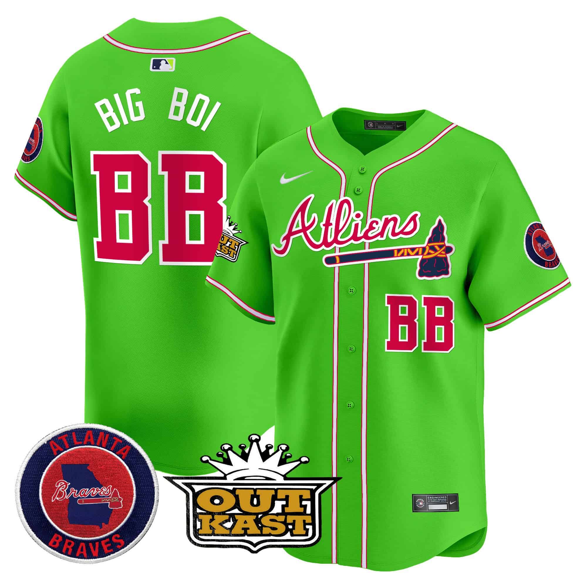Atlanta Braves Atliens Vapor Premier Limited   baseball  Jersey – All Stitched Bright Green Big Boi