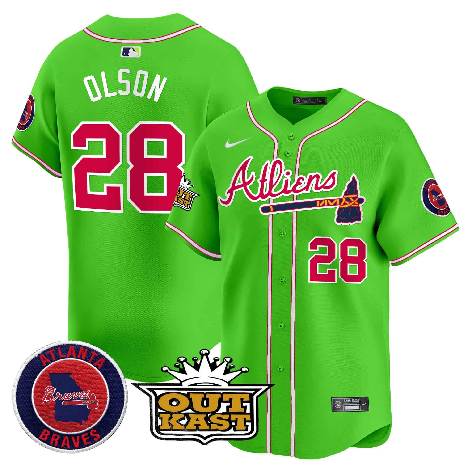 Atlanta Braves Atliens Vapor Premier Limited   baseball  Jersey – All Stitched Bright Green Matt Olson #28