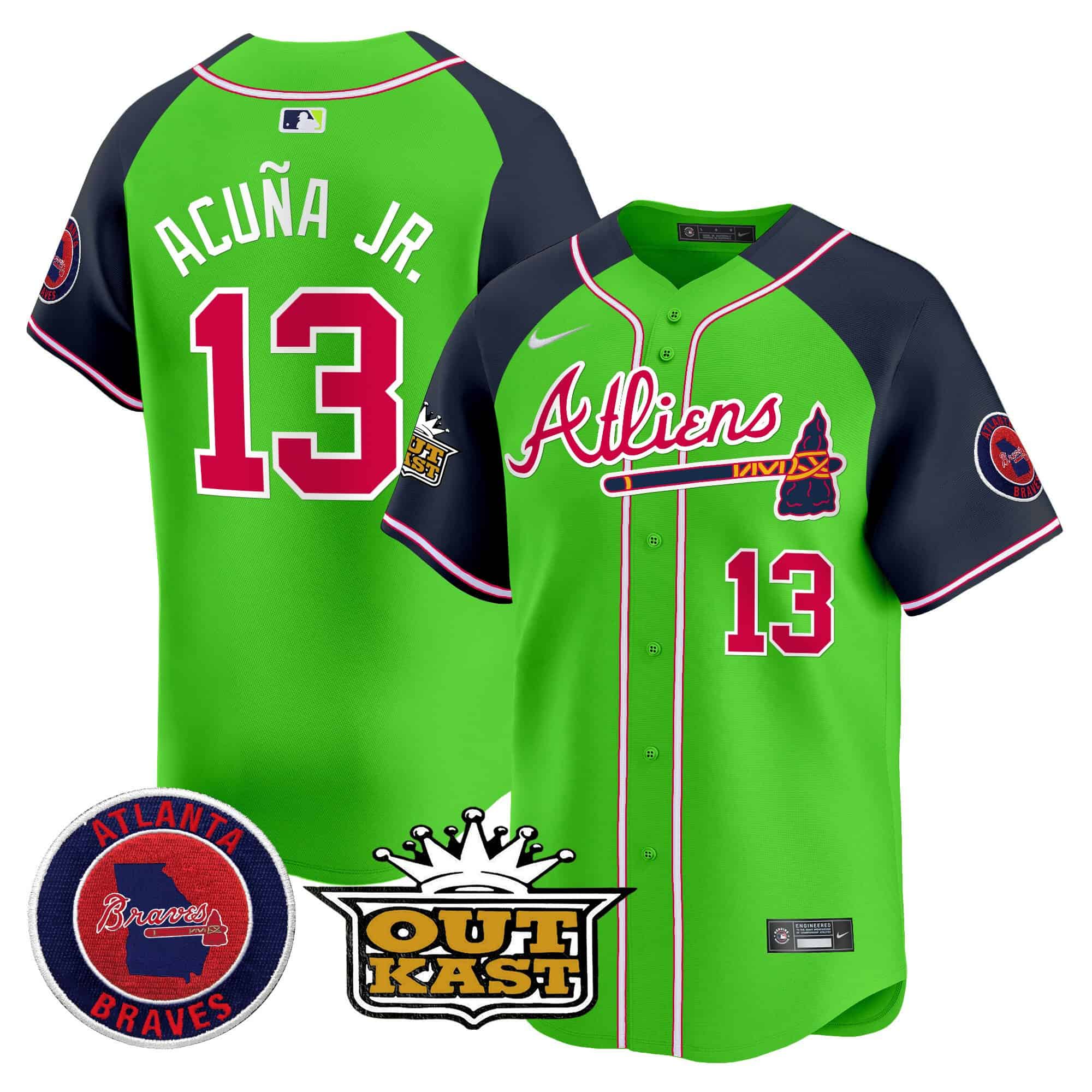 Atlanta Braves Atliens Vapor Premier Limited   baseball  Jersey – All Stitched Green Alternate #13 Ronald Acuna Jr.