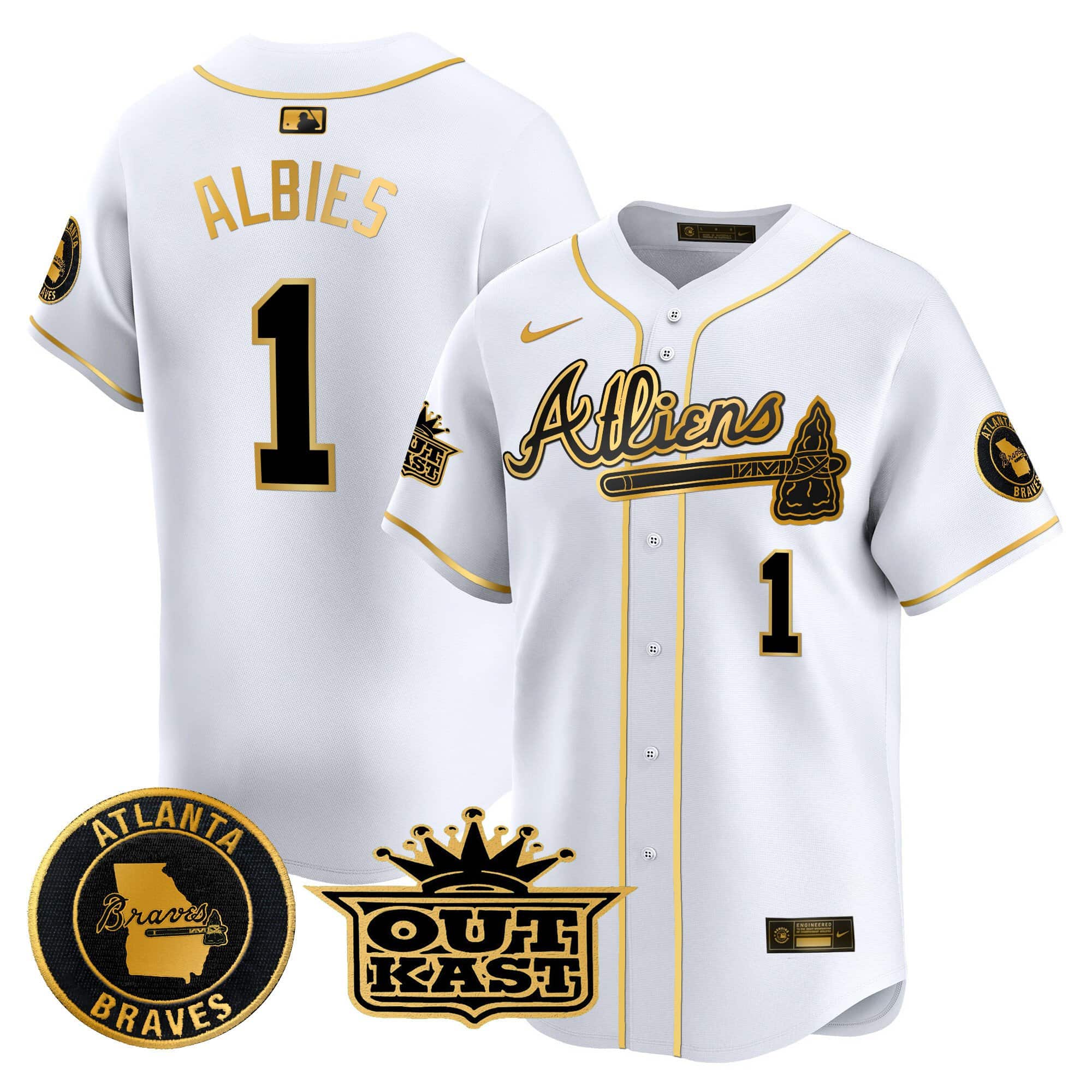 Atlanta Braves Atliens Vapor Premier Limited   baseball  Jersey – All Stitched White Gold #1 Ozzie Albies