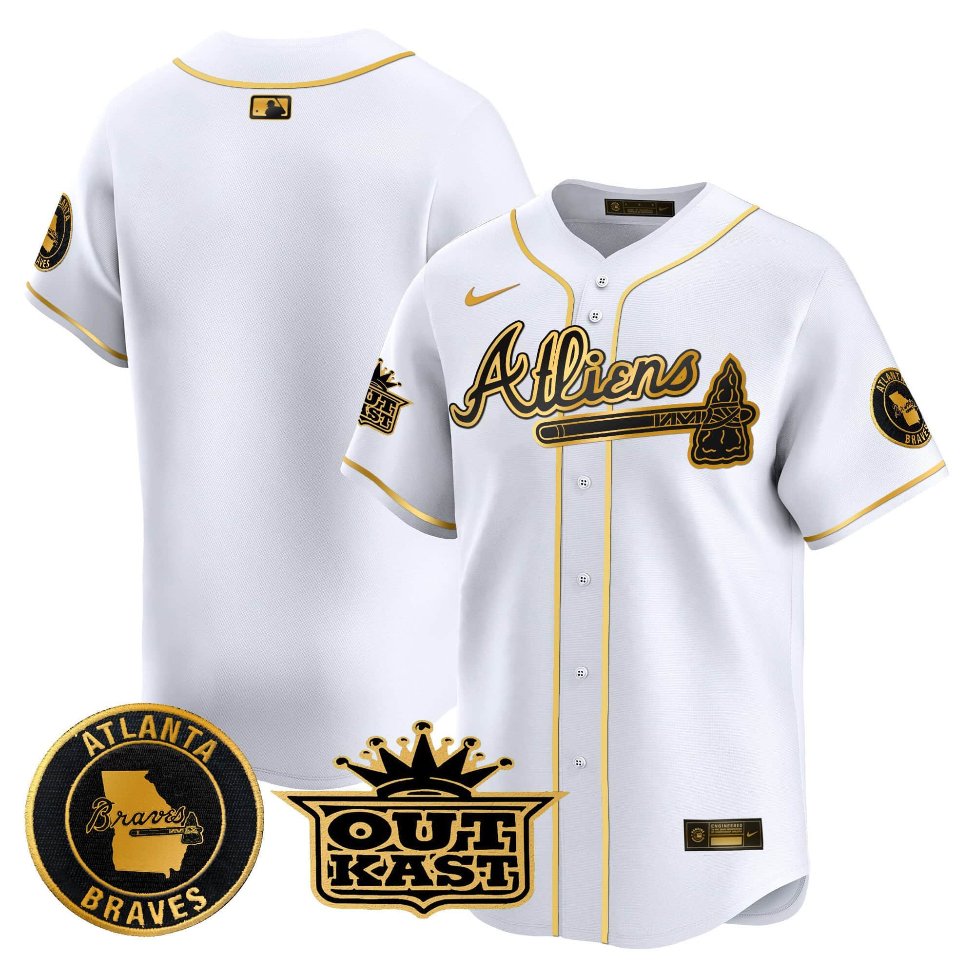 Atlanta Braves Atliens Vapor Premier Limited   baseball  Jersey – All Stitched White Gold