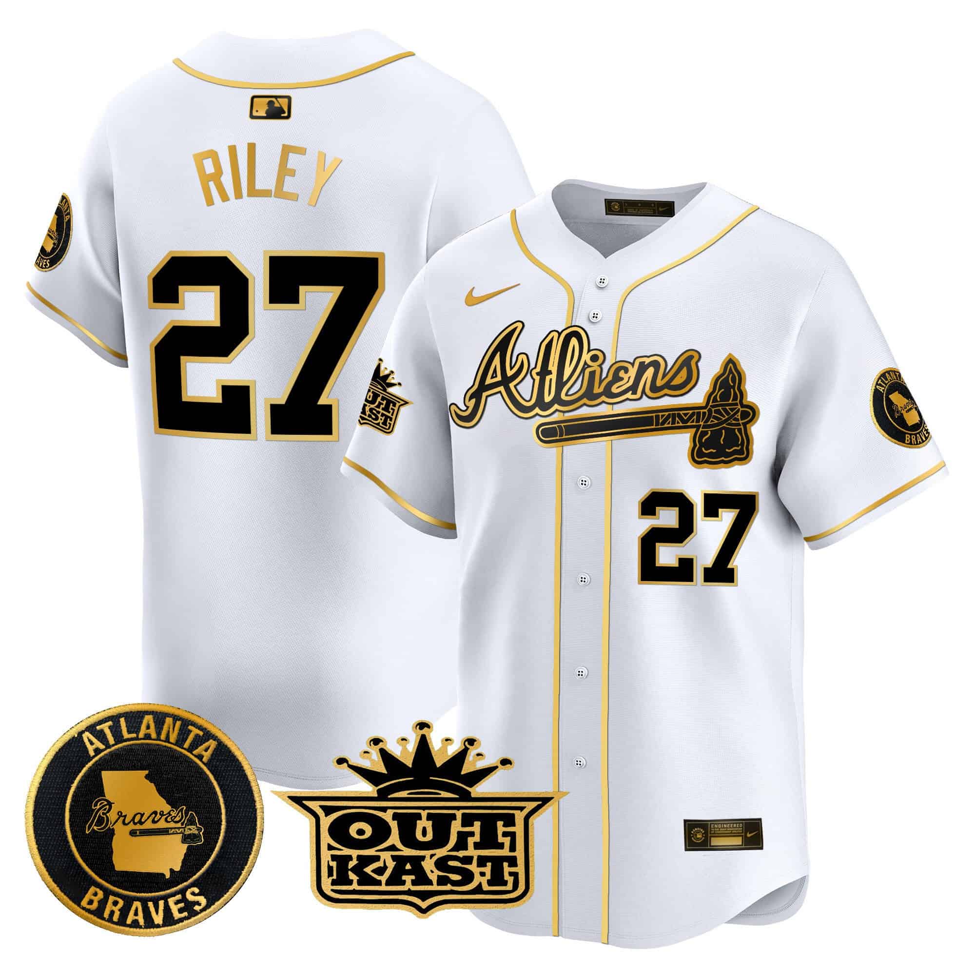 Atlanta Braves Atliens Vapor Premier Limited   baseball  Jersey – All Stitched White Gold Austin Riley #27