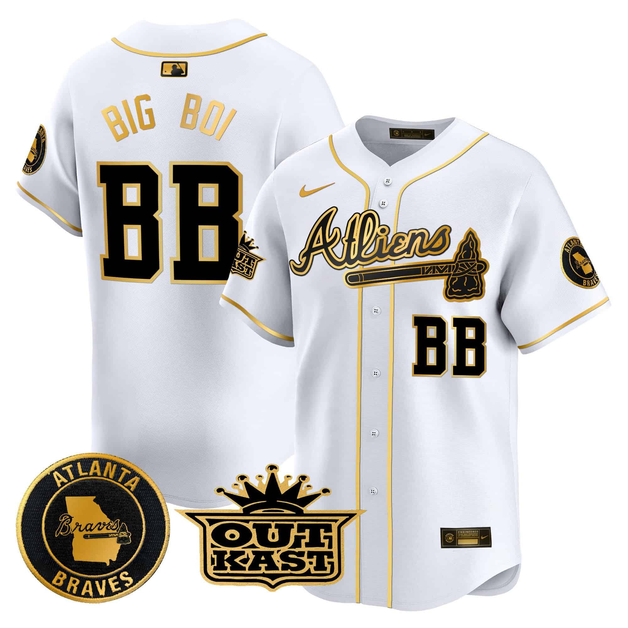 Atlanta Braves Atliens Vapor Premier Limited   baseball  Jersey – All Stitched White Gold Big Boi