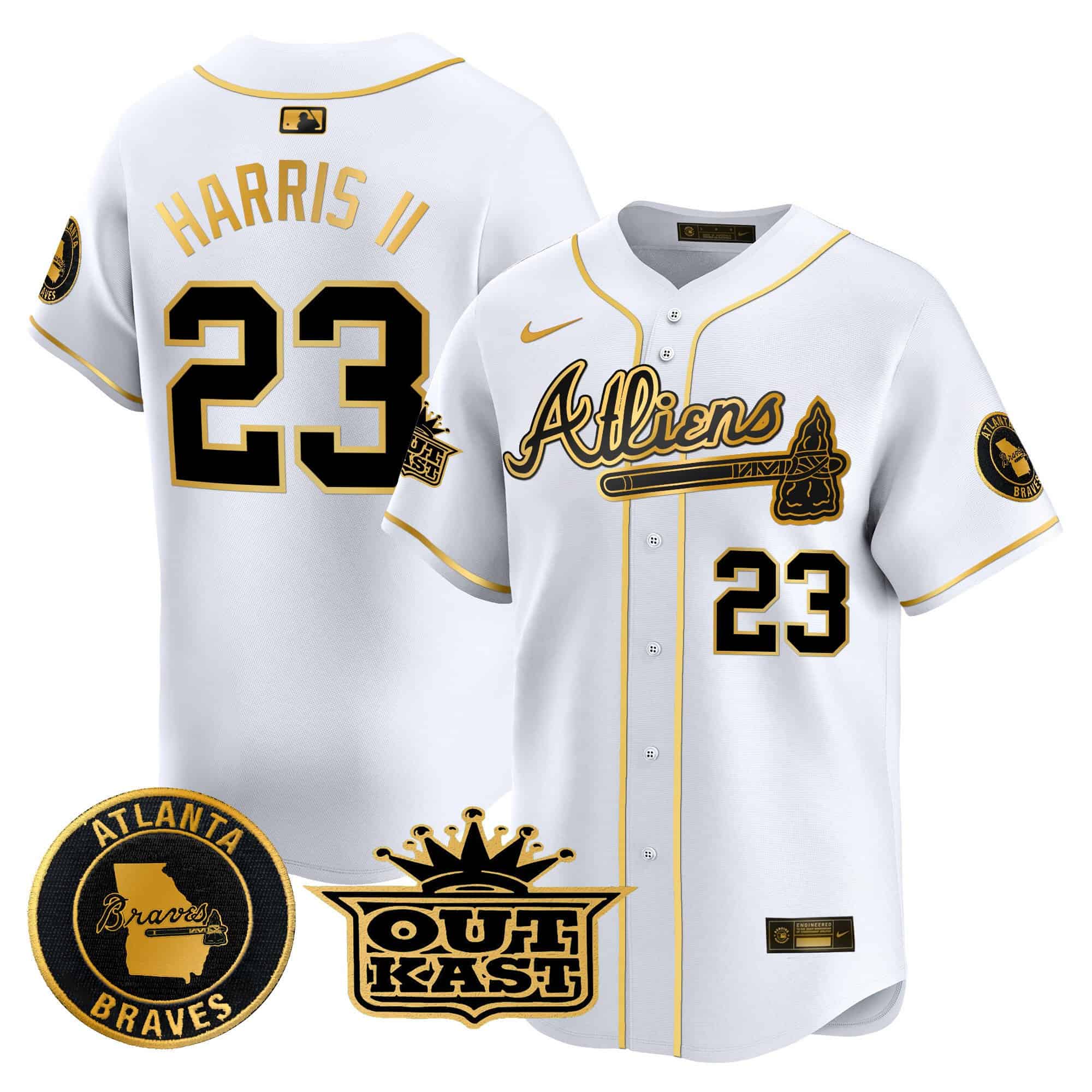 Atlanta Braves Atliens Vapor Premier Limited   baseball  Jersey – All Stitched White Gold Michael Harris II #23
