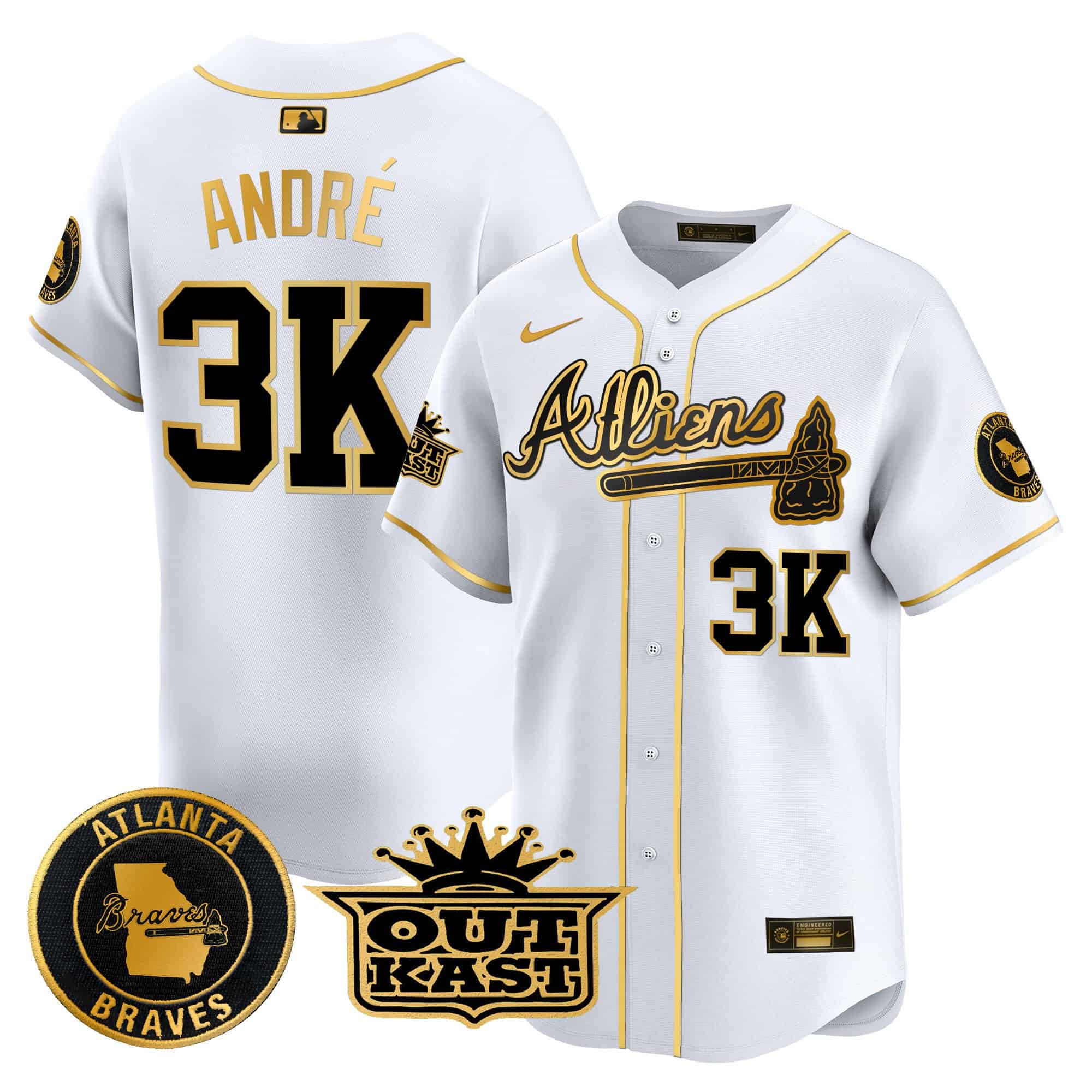 Atlanta Braves Atliens Vapor Premier Limited   baseball  Jersey – All Stitched White Gold andre #3k
