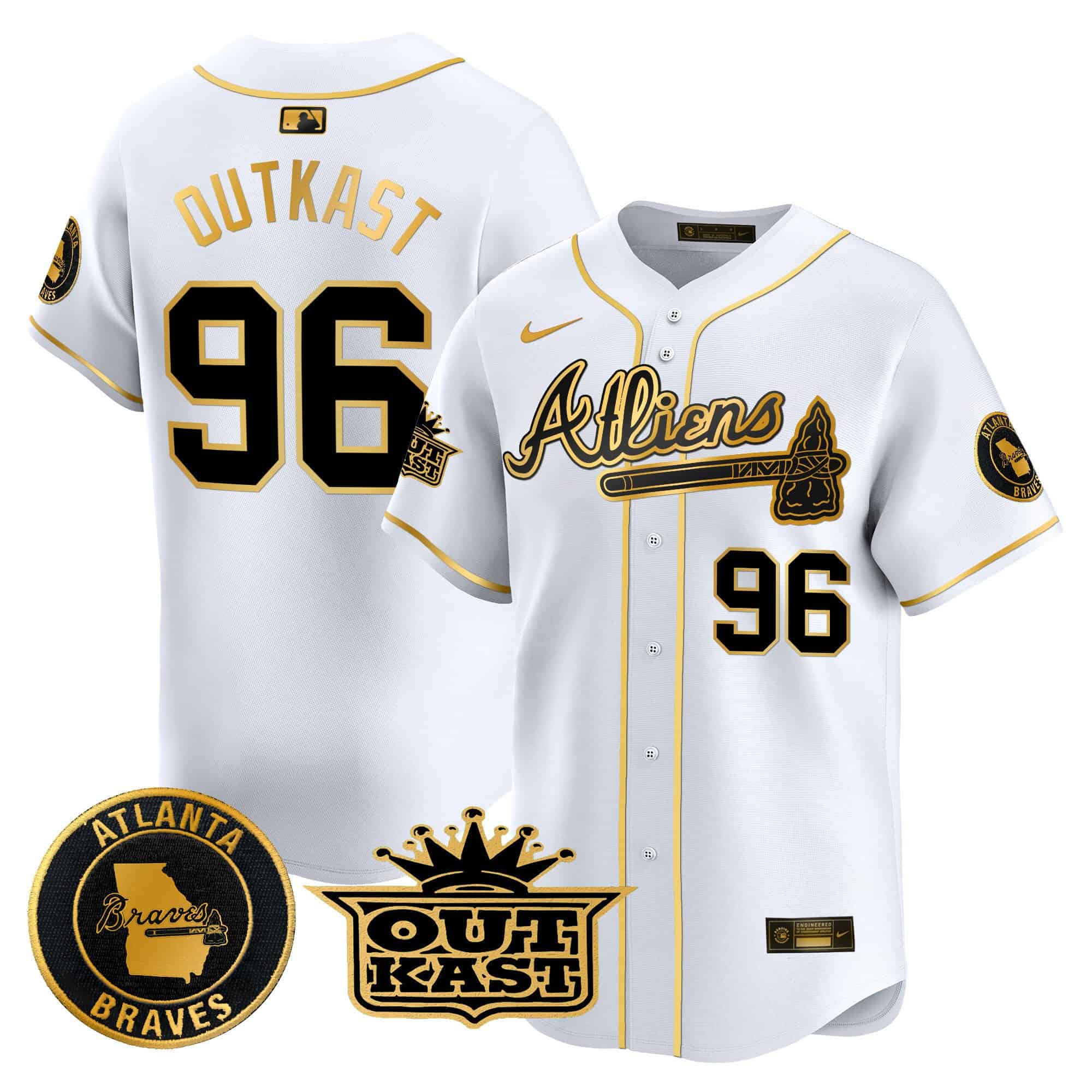 Atlanta Braves Atliens Vapor Premier Limited   baseball  Jersey – All Stitched White Gold outkast #96
