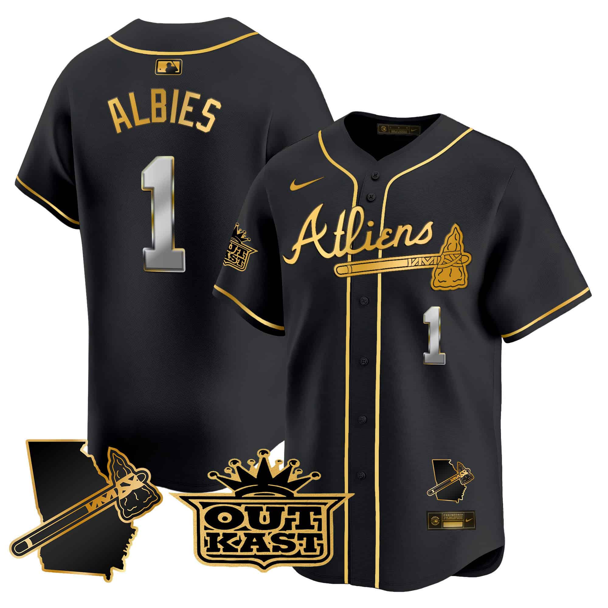 Atlanta Braves Atliens Vapor Premier Limited  baseball  Jersey V2 – All Stitched Black Gold #1 Ozzie Albies