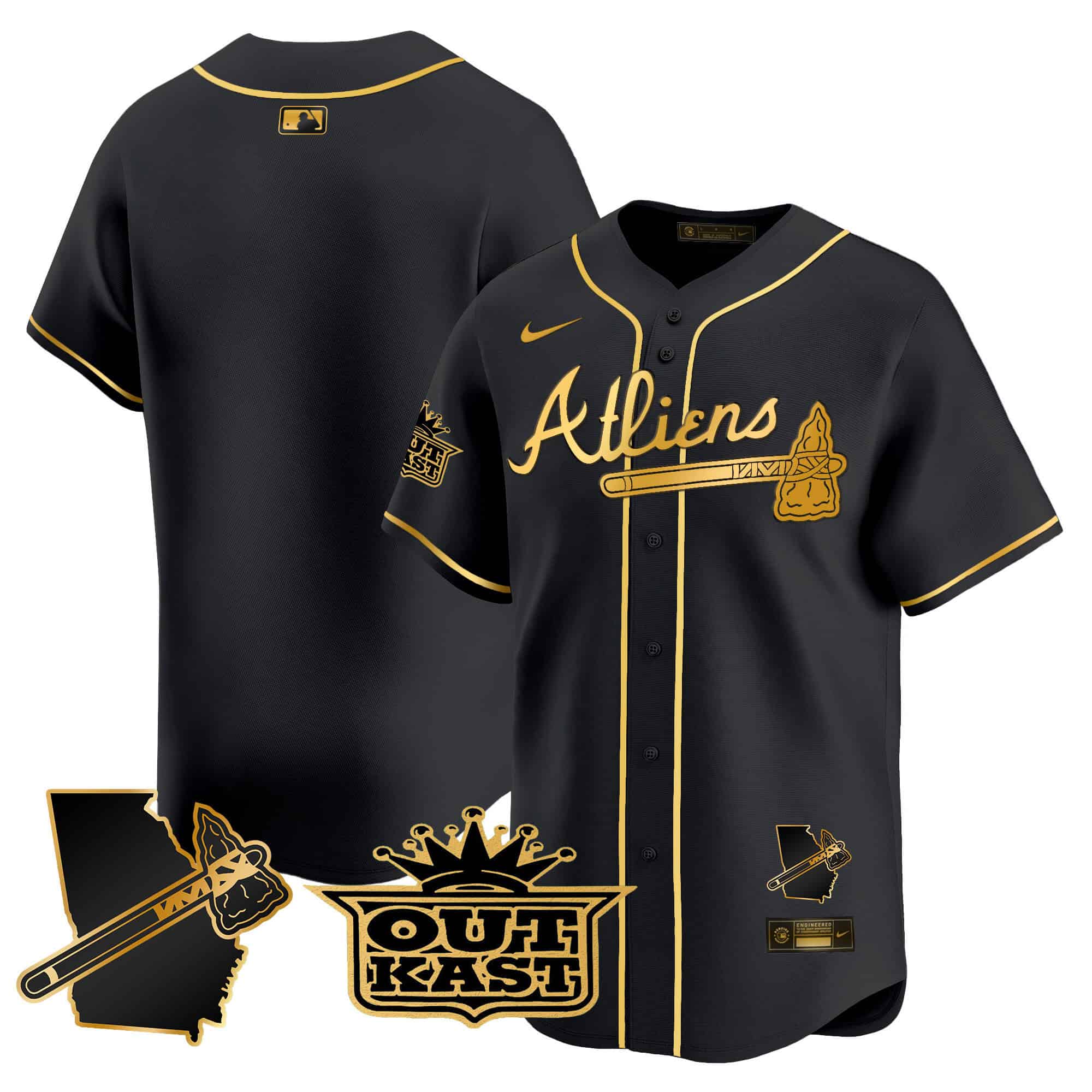 Atlanta Braves Atliens Vapor Premier Limited  baseball  Jersey V2 – All Stitched Black Gold Blank