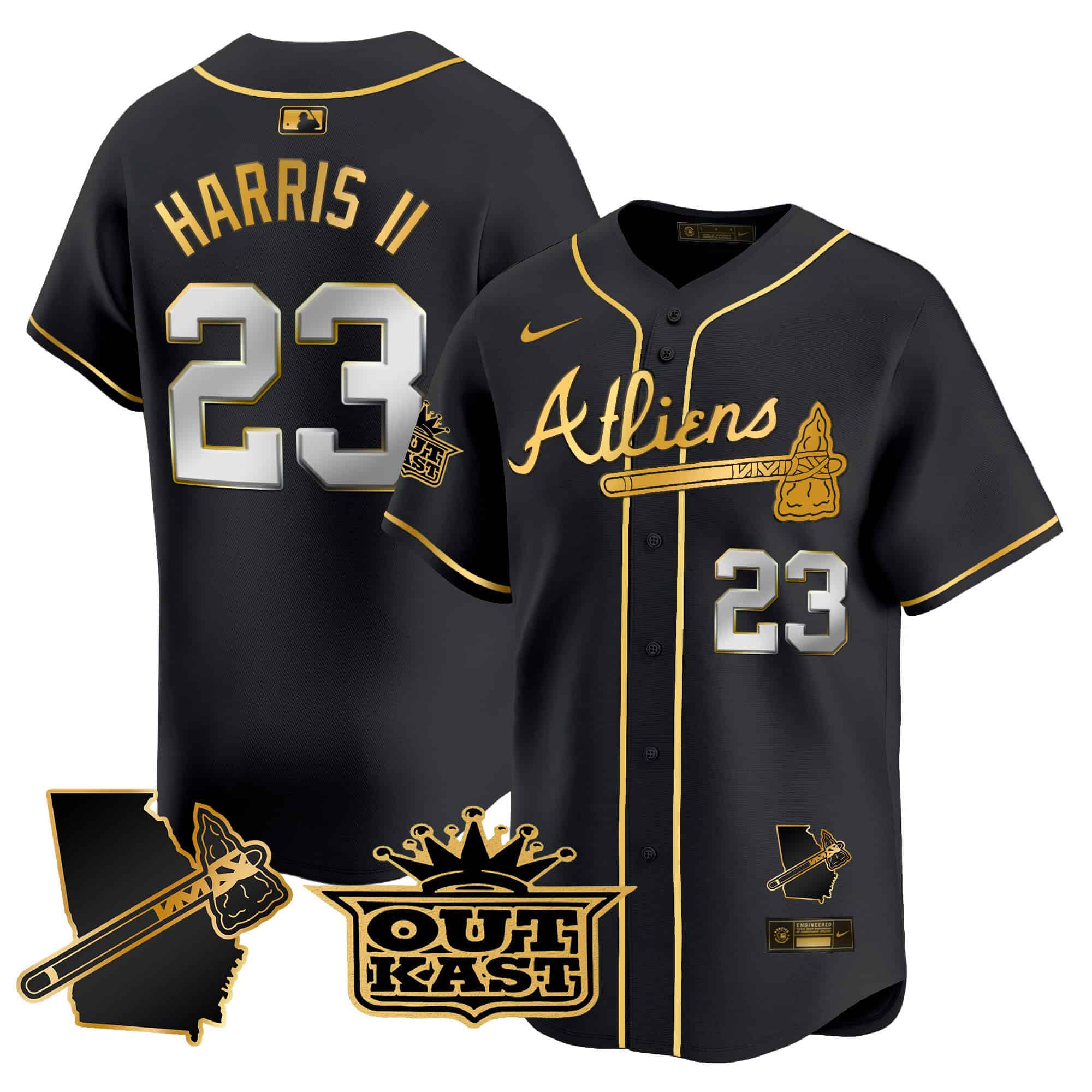 Atlanta Braves Atliens Vapor Premier Limited  baseball  Jersey V2 – All Stitched Black Gold Michael Harris II #23