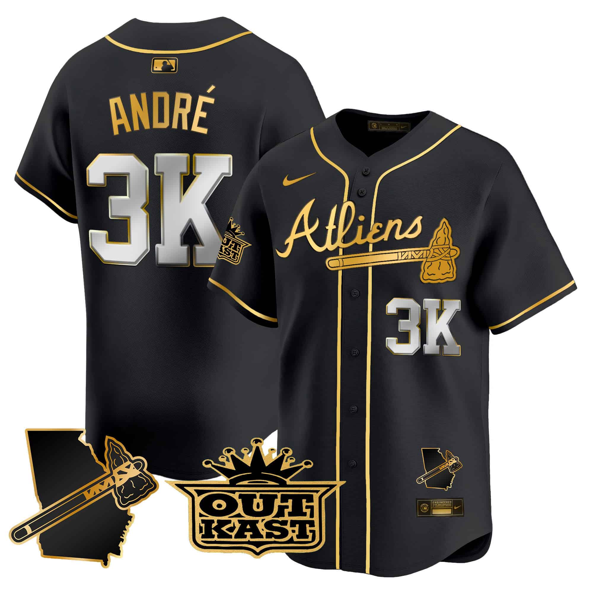 Atlanta Braves Atliens Vapor Premier Limited  baseball  Jersey V2 – All Stitched Black Gold andre #3k