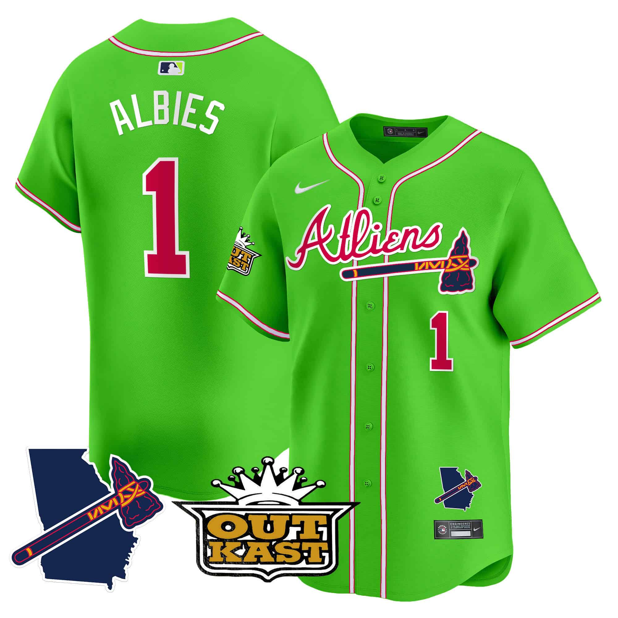 Atlanta Braves Atliens Vapor Premier Limited  baseball  Jersey V2 – All Stitched Bright Green #1 Ozzie Albies