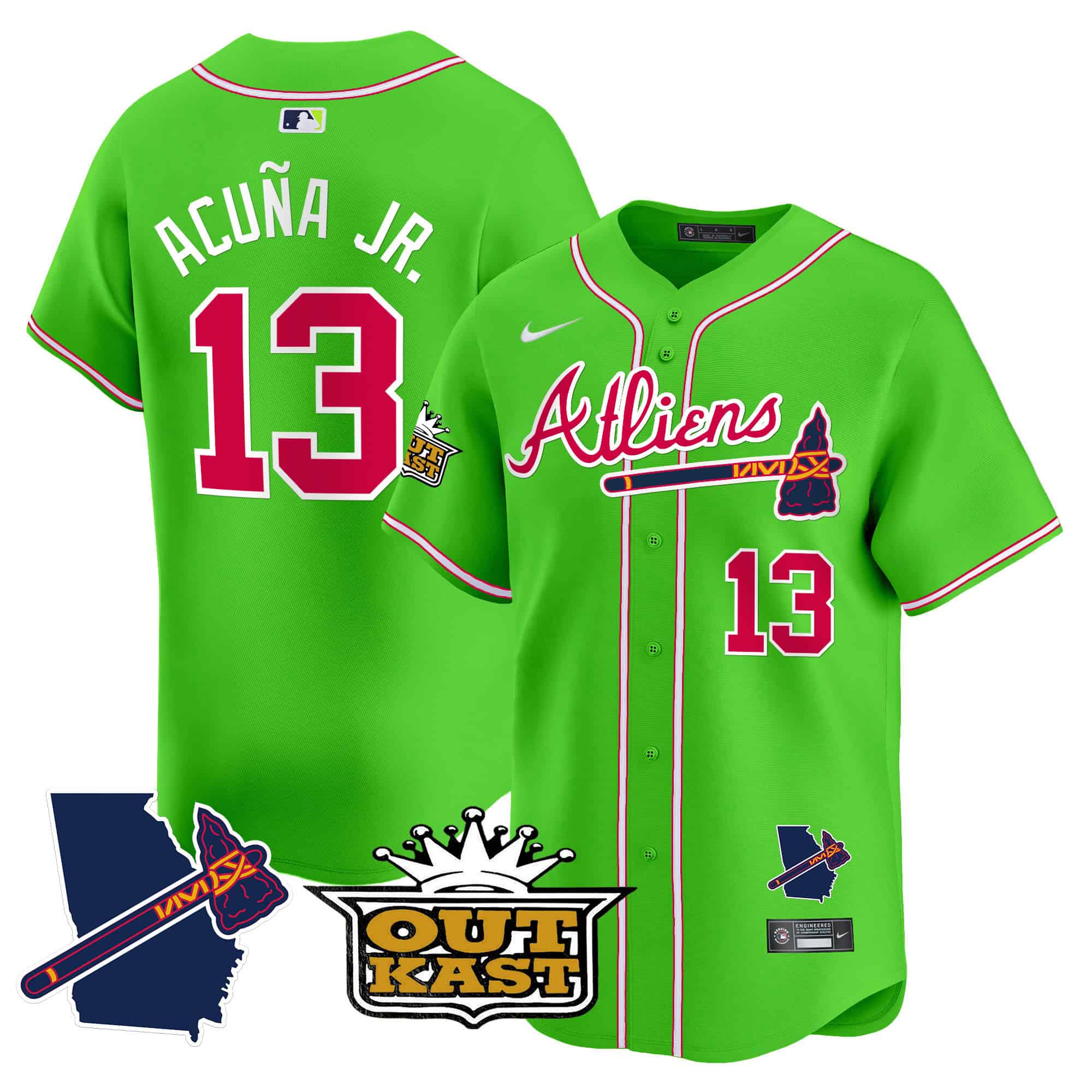 Atlanta Braves Atliens Vapor Premier Limited  baseball  Jersey V2 – All Stitched Bright Green #13 Ronald Acuna Jr.