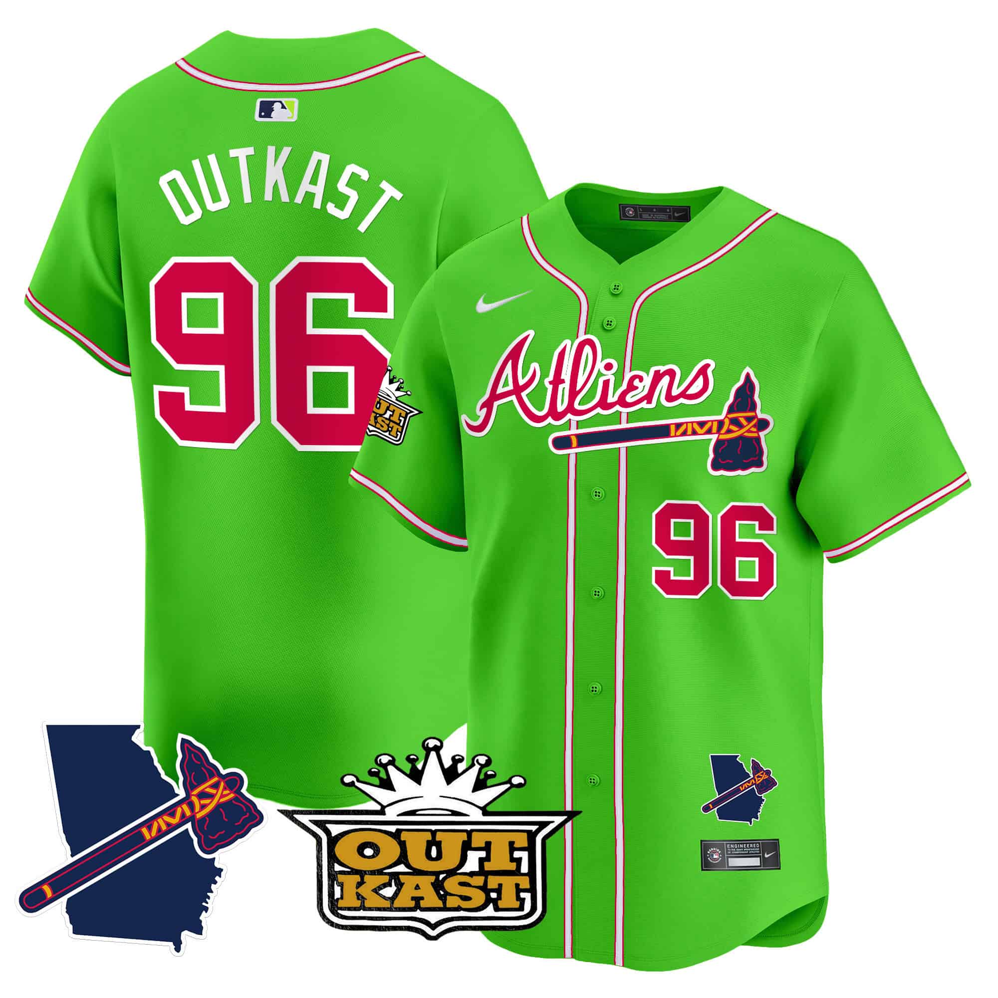 Atlanta Braves Atliens Vapor Premier Limited  baseball  Jersey V2 – All Stitched Bright Green outkast #96