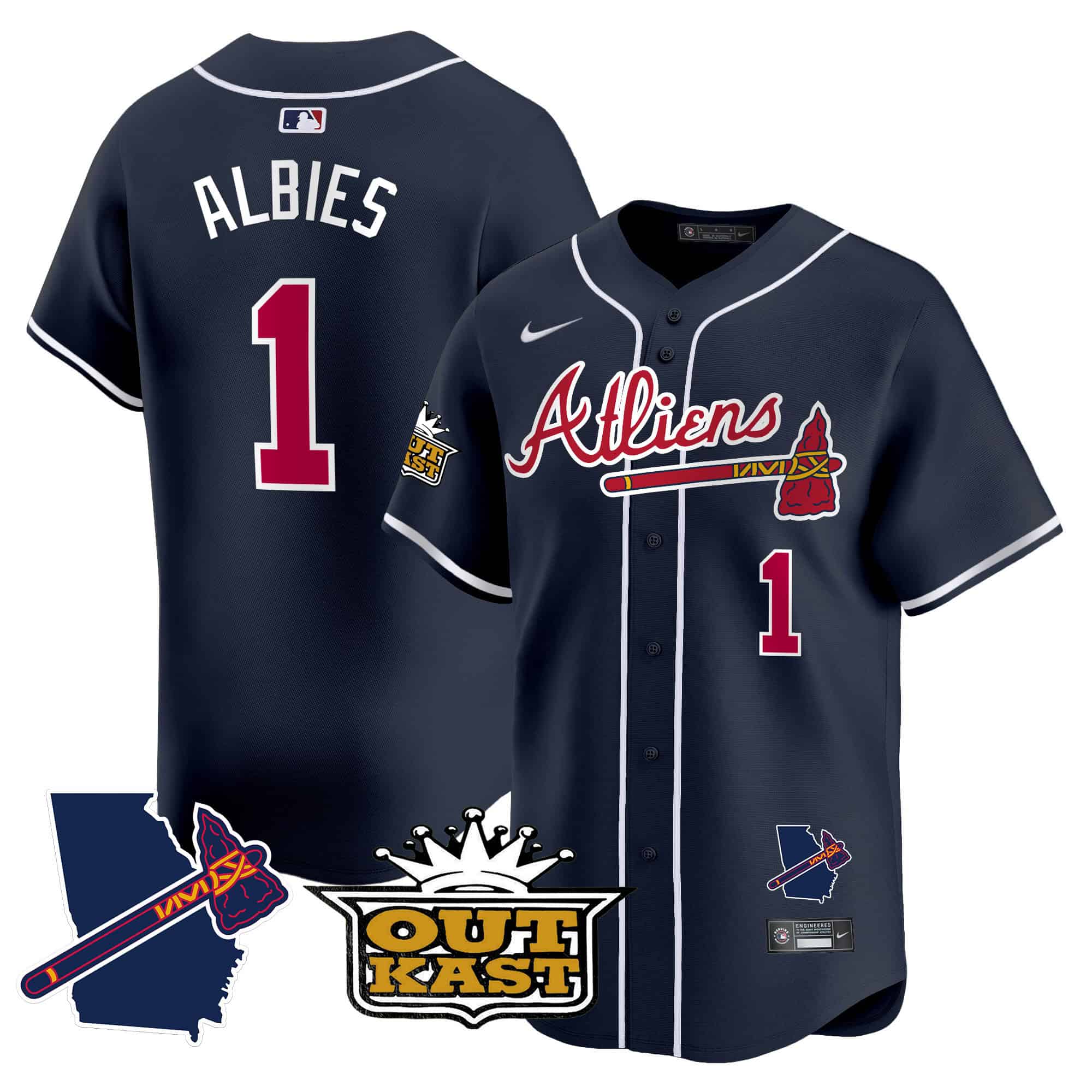 Atlanta Braves Atliens Vapor Premier Limited  baseball  Jersey V2 – All Stitched Navy #1 Ozzie Albies