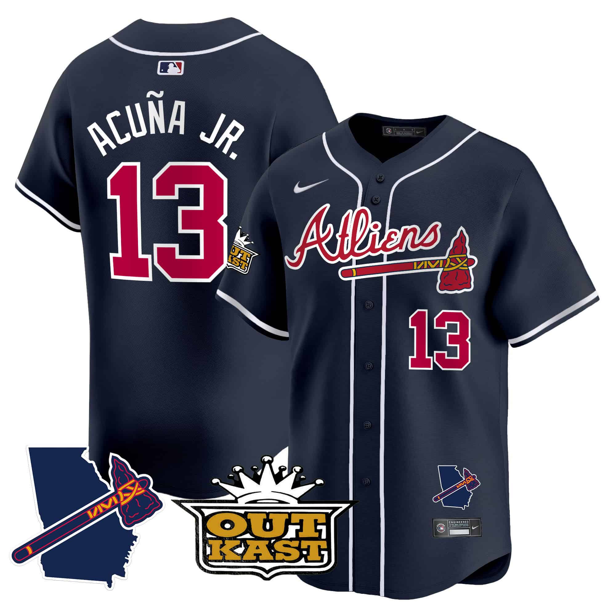 Atlanta Braves Atliens Vapor Premier Limited  baseball  Jersey V2 – All Stitched Navy #13 Ronald Acuna Jr.