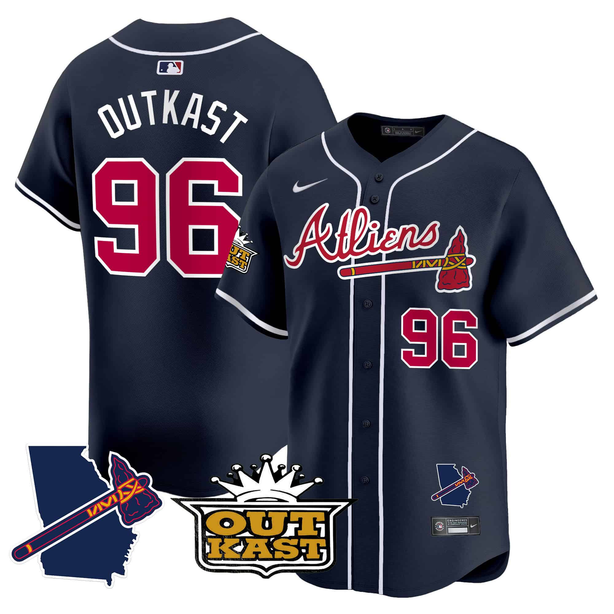 Atlanta Braves Atliens Vapor Premier Limited  baseball  Jersey V2 – All Stitched Navy outkast #96
