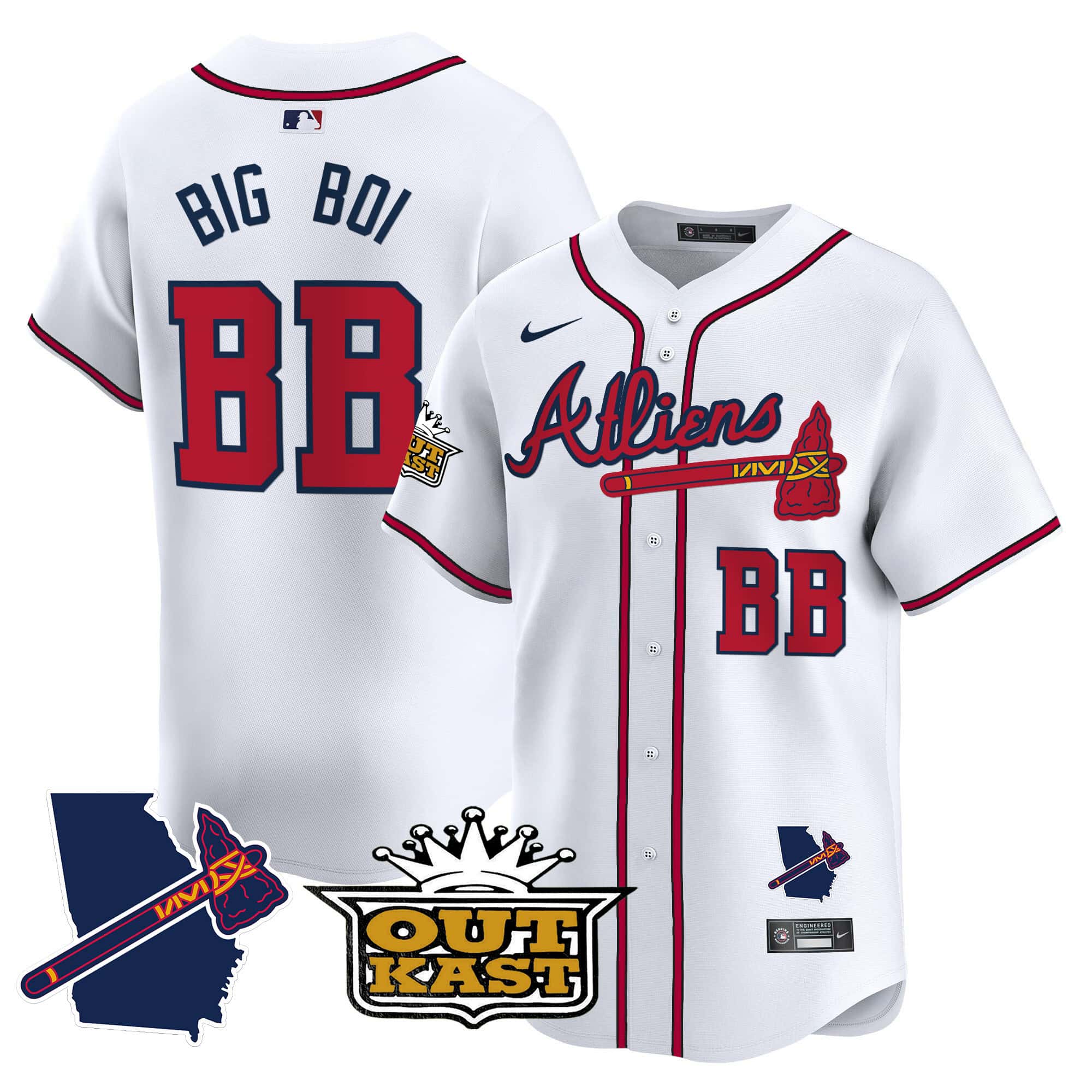 Atlanta Braves Atliens Vapor Premier Limited  baseball  Jersey V2 – All Stitched White Big Boi