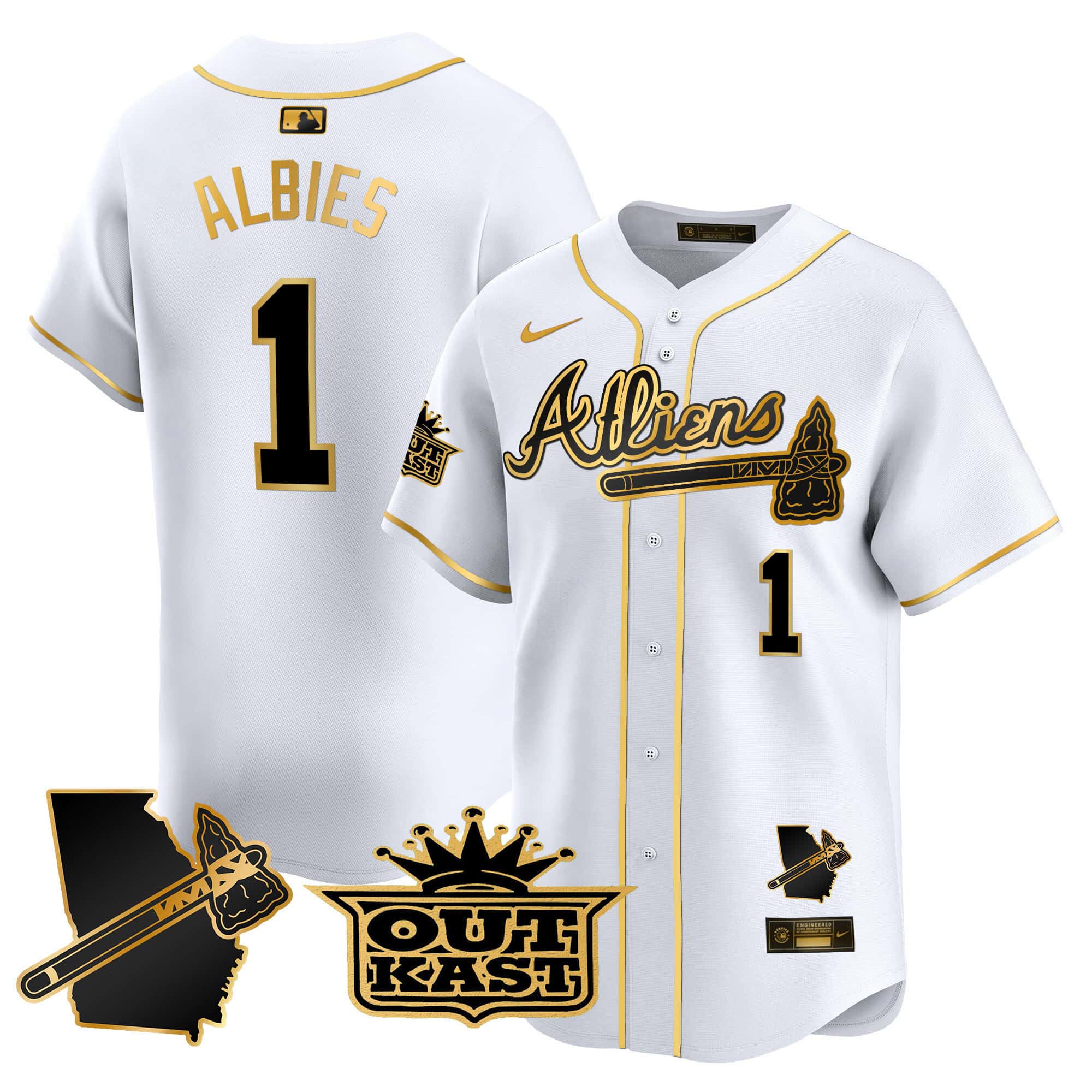 Atlanta Braves Atliens Vapor Premier Limited  baseball  Jersey V2 – All Stitched White Gold #1 Ozzie Albies