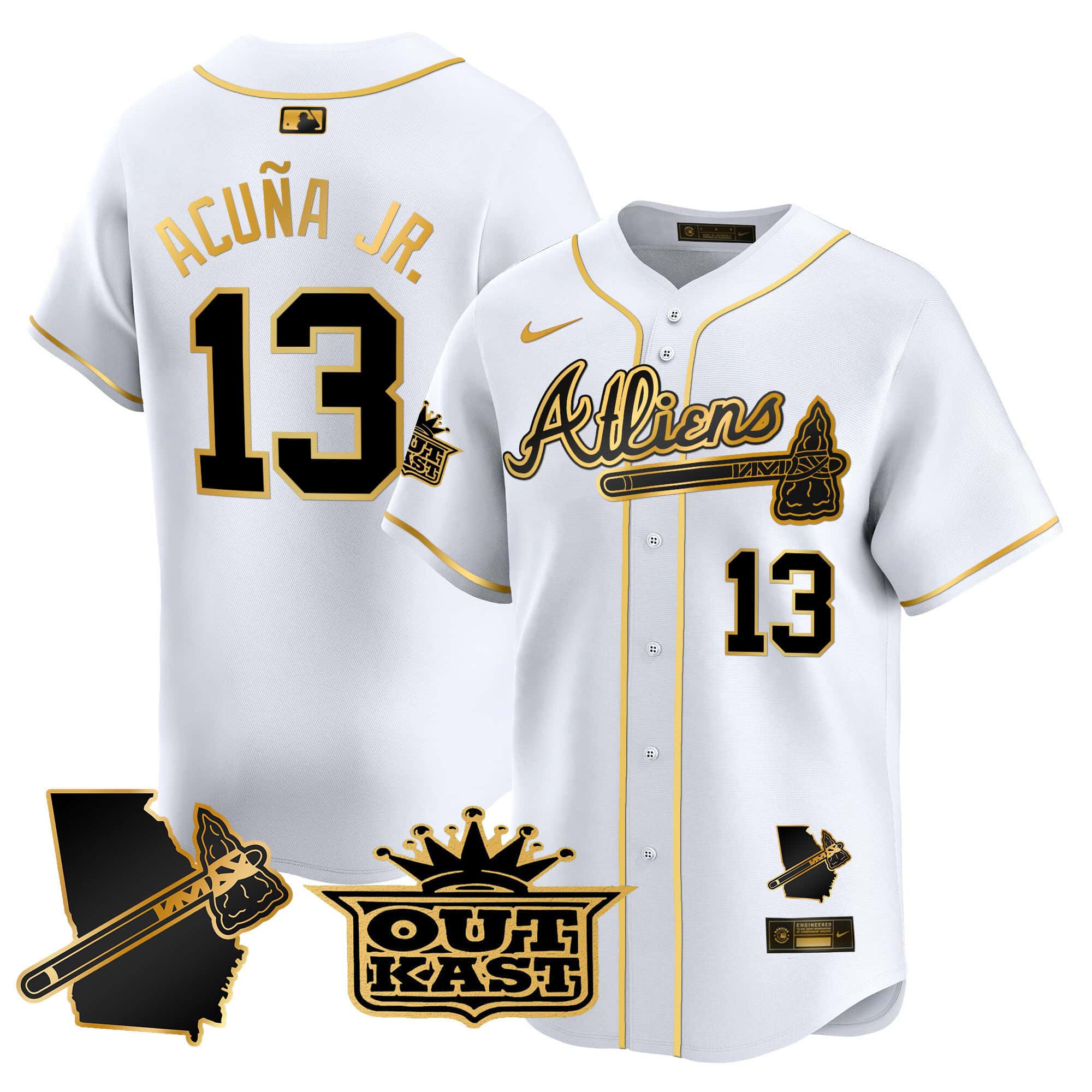Atlanta Braves Atliens Vapor Premier Limited  baseball  Jersey V2 – All Stitched White Gold #13 Ronald Acuna Jr.