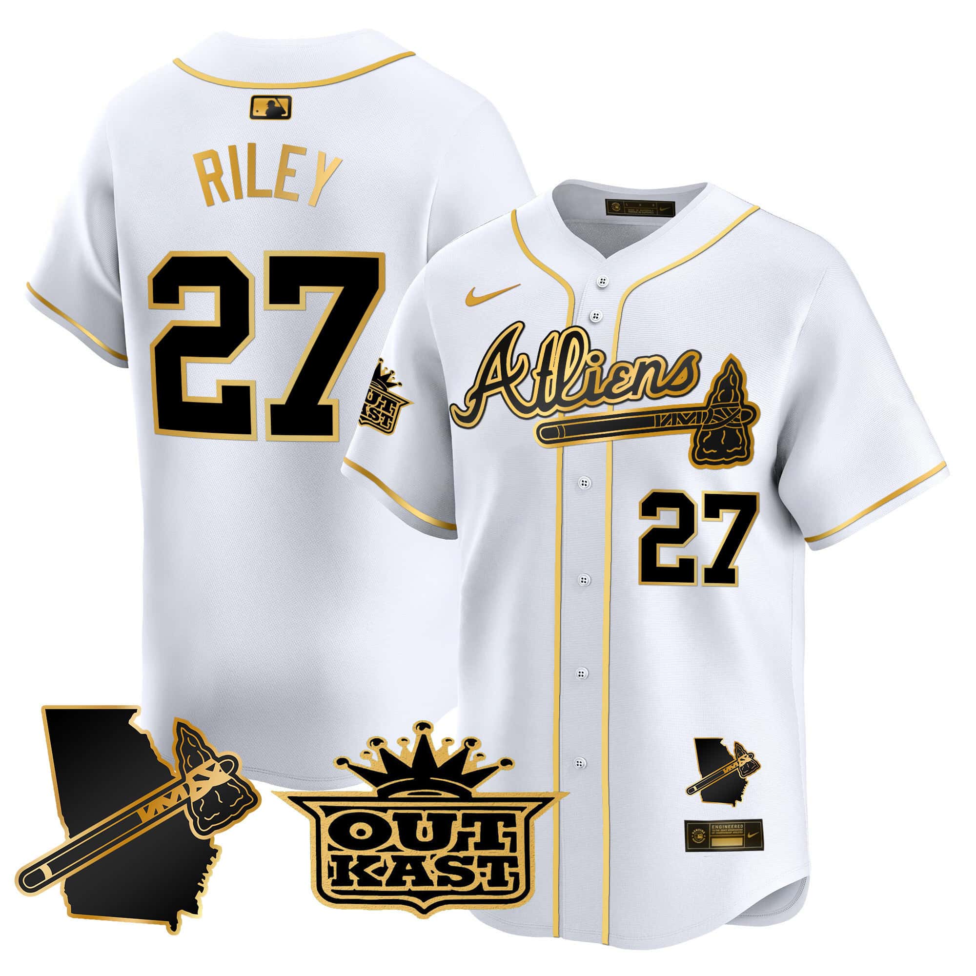 Atlanta Braves Atliens Vapor Premier Limited  baseball  Jersey V2 – All Stitched White Gold Austin Riley #27