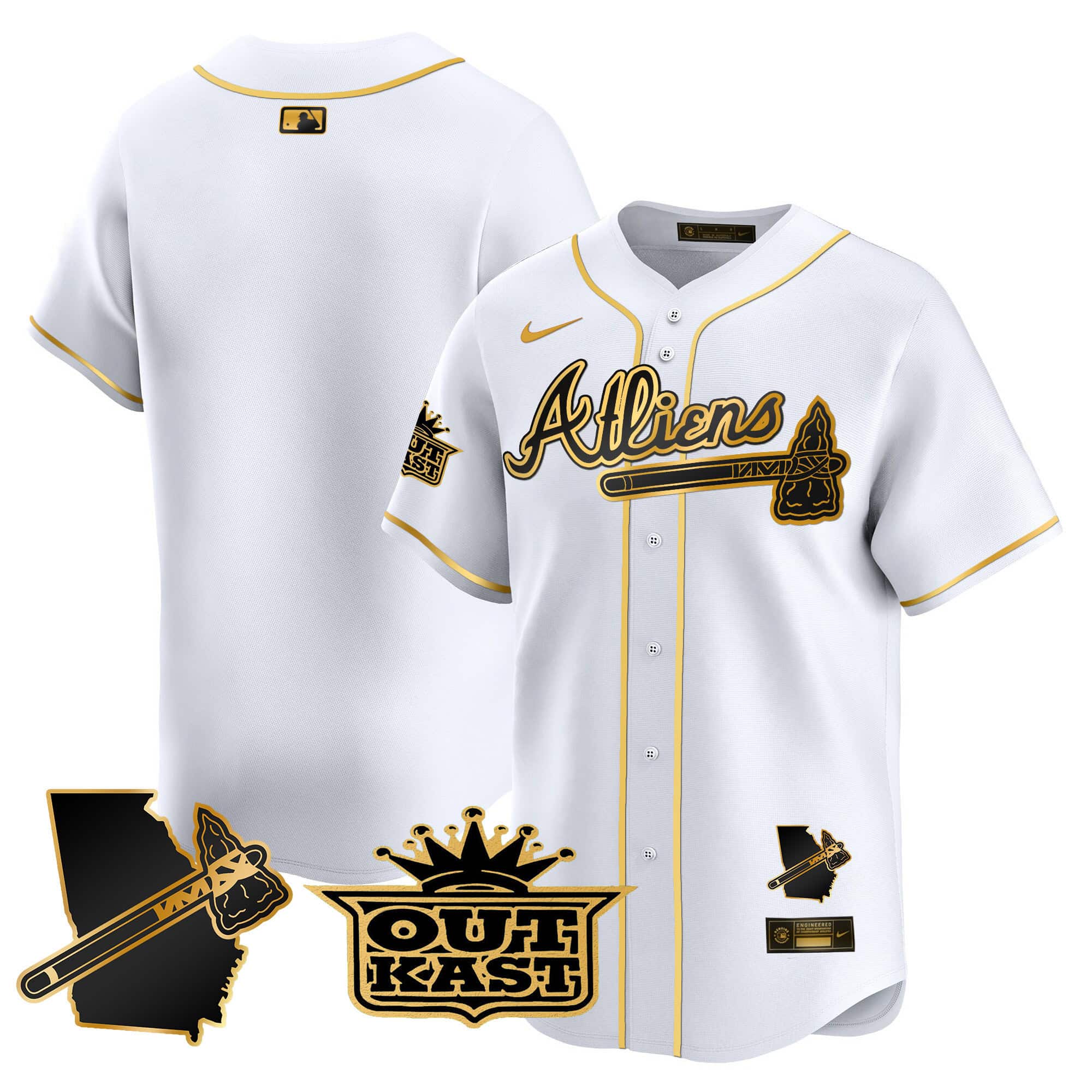 Atlanta Braves Atliens Vapor Premier Limited  baseball  Jersey V2 – All Stitched White Gold Blank