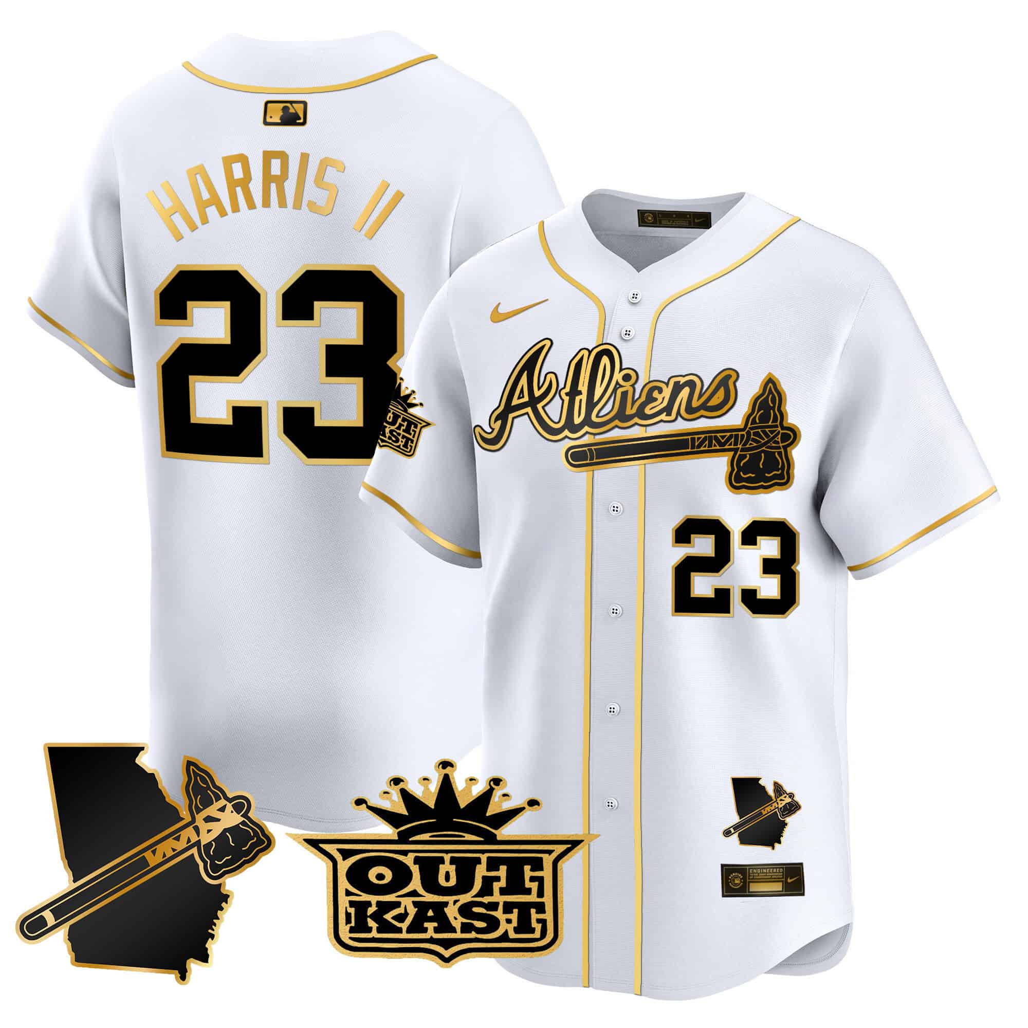 Atlanta Braves Atliens Vapor Premier Limited  baseball  Jersey V2 – All Stitched White Gold Michael Harris II #23