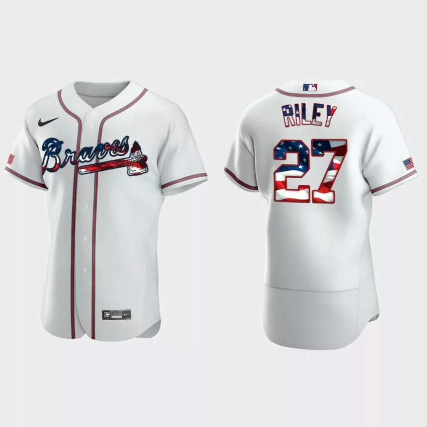 Atlanta Braves Austin Riley 2020 Stars & Stripes 4th of July Jersey – White