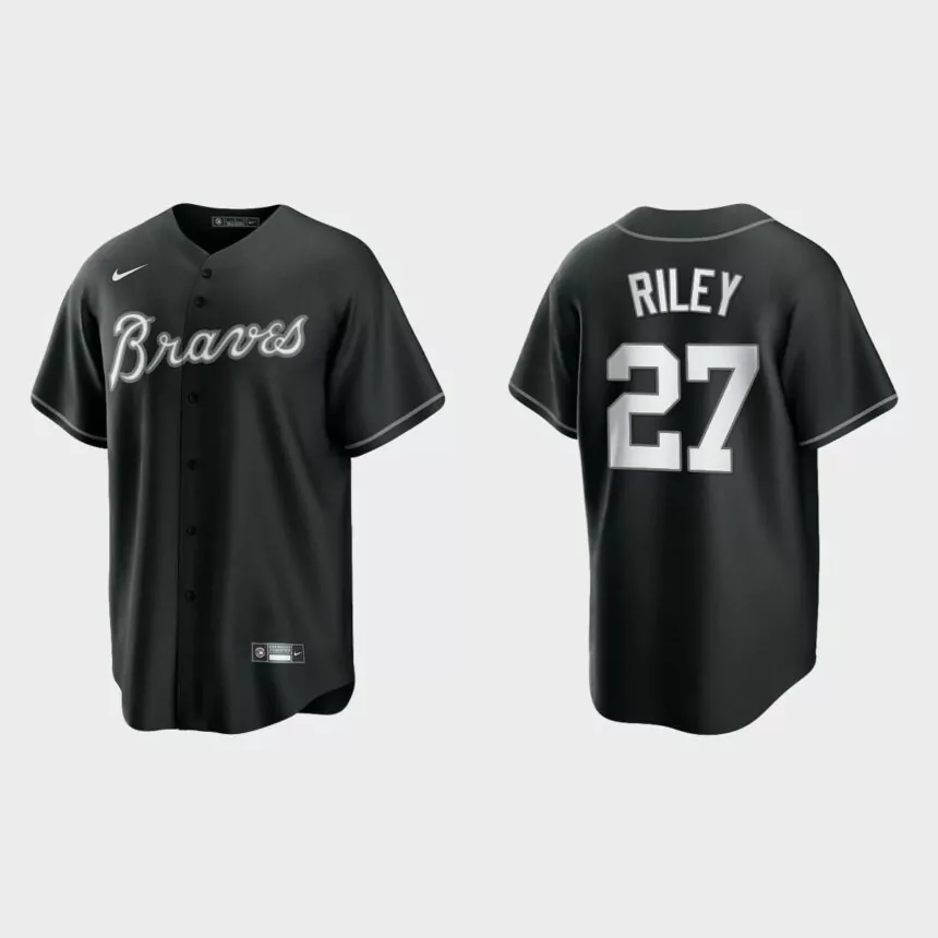 Atlanta Braves Austin Riley 2021 All Black Fashion Replica Jersey – Black White