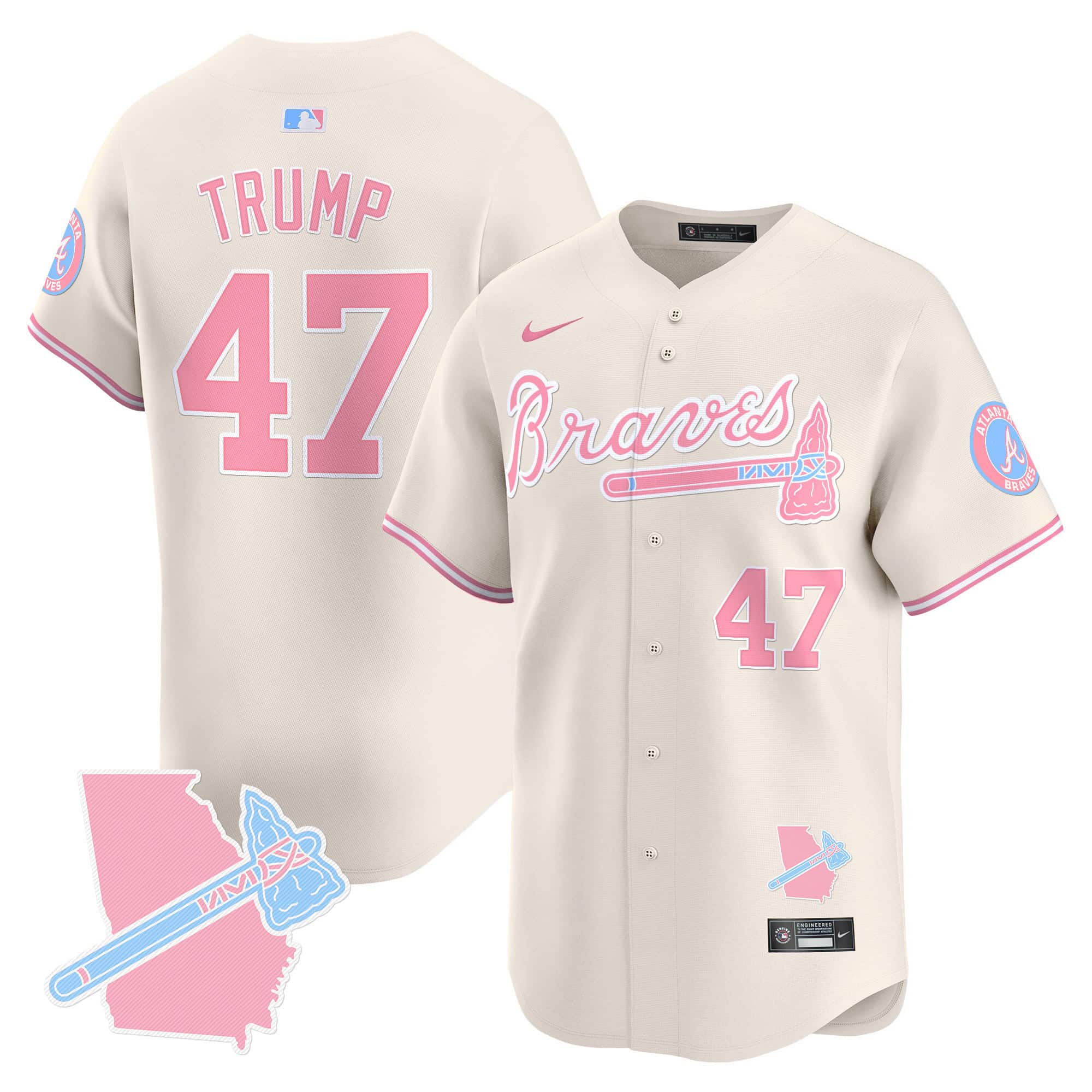 Atlanta Braves Bubblegum Pink Vapor Premier Limited baseball  Jersey – All Stitched Cream Donald Trump #47